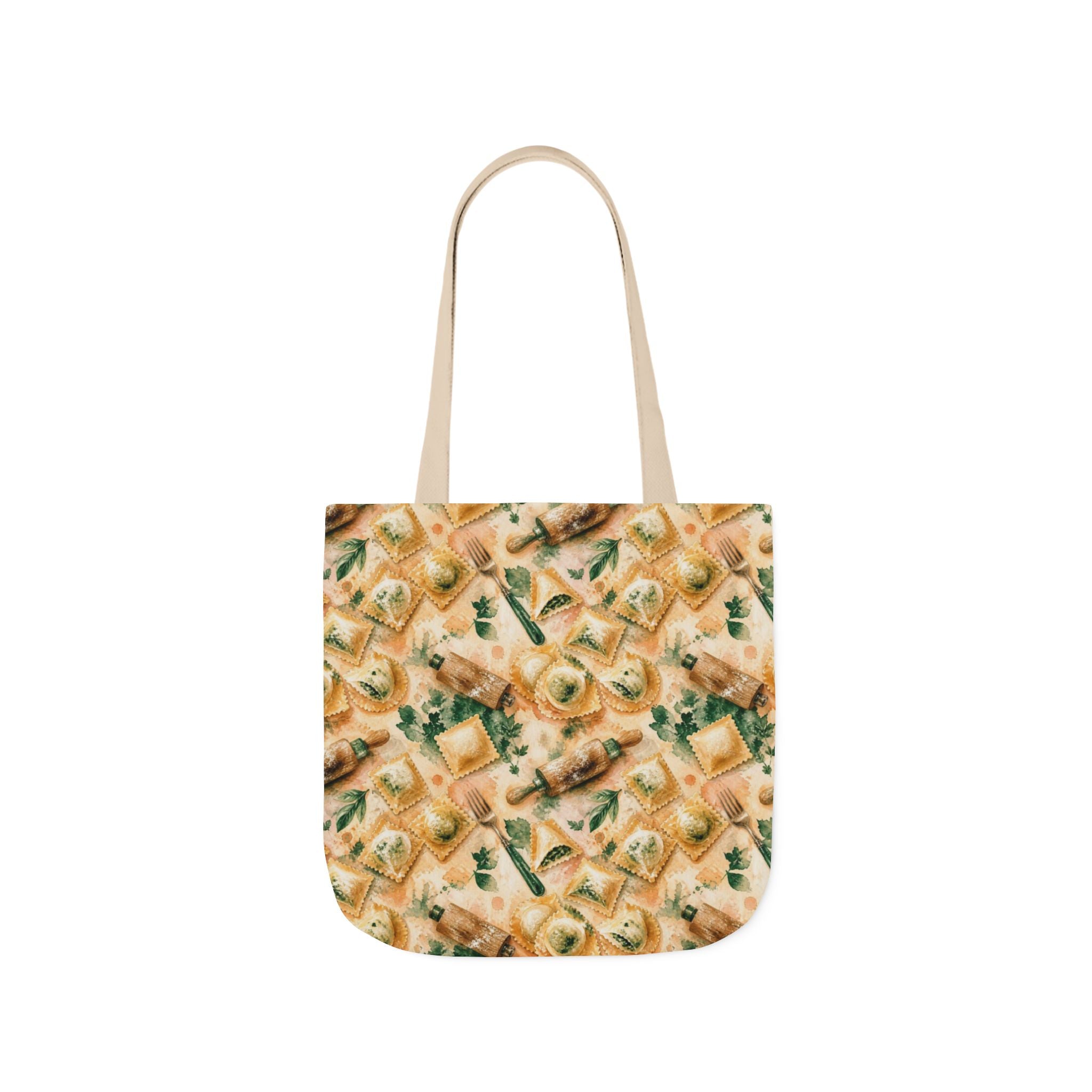 Fresh Ravioli Canvas Tote Bag Mediterranean Kitchen Watercolor Splash Design Italian Cottagecore Gift