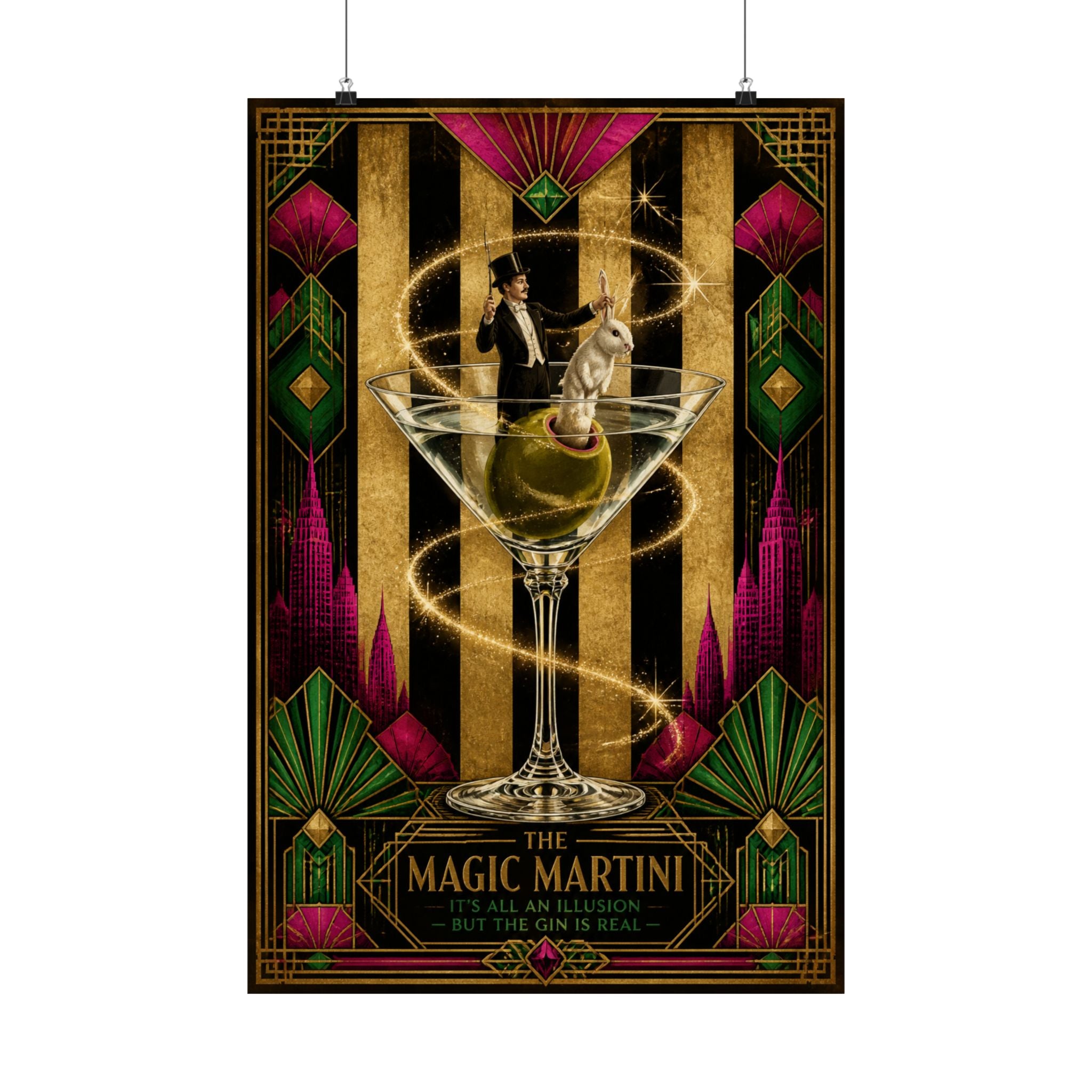 Martini Magician Wall Art Poster 18×24 Art Deco Entryway Decor Maximalist Print