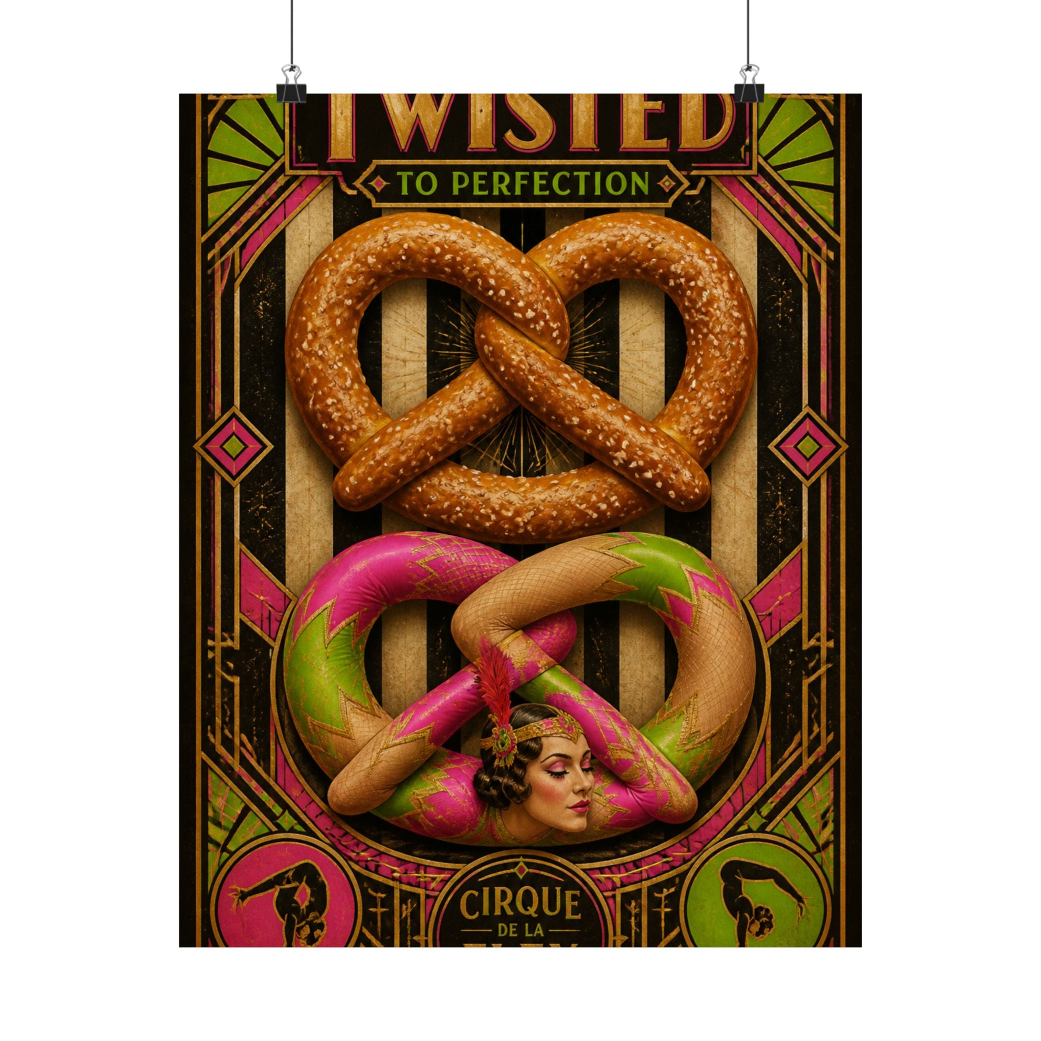 Pretzel Contortionist Wall Art Poster 24×36 Art Deco Bar Area Decor Maximalist Print