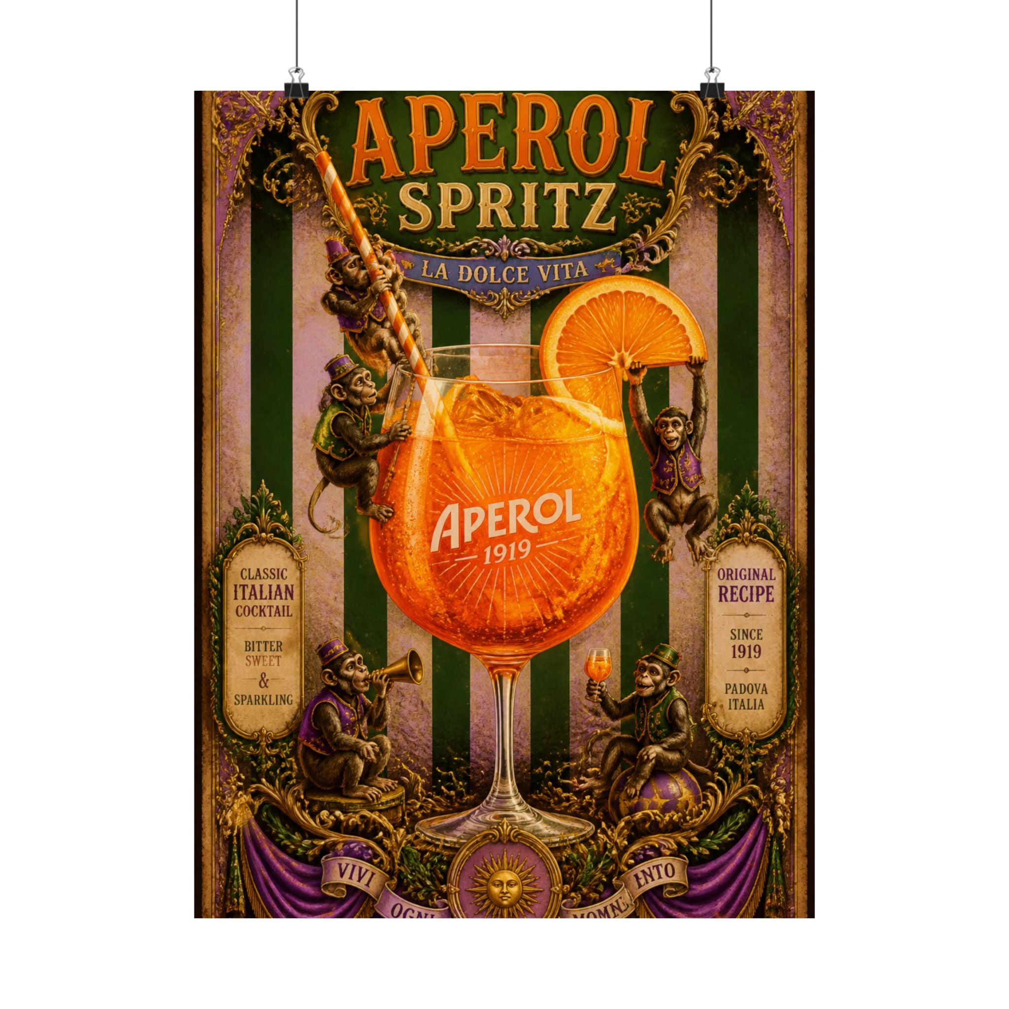 Aperol Spritz Monkeys Wall Art Poster 18×24 Baroque Home Office Decor Maximalist Print