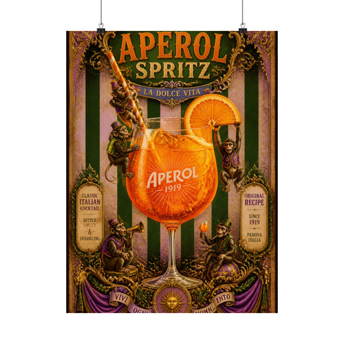Aperol Spritz Monkeys Wall Art Poster 18×24 Baroque Home Office Decor Maximalist Print