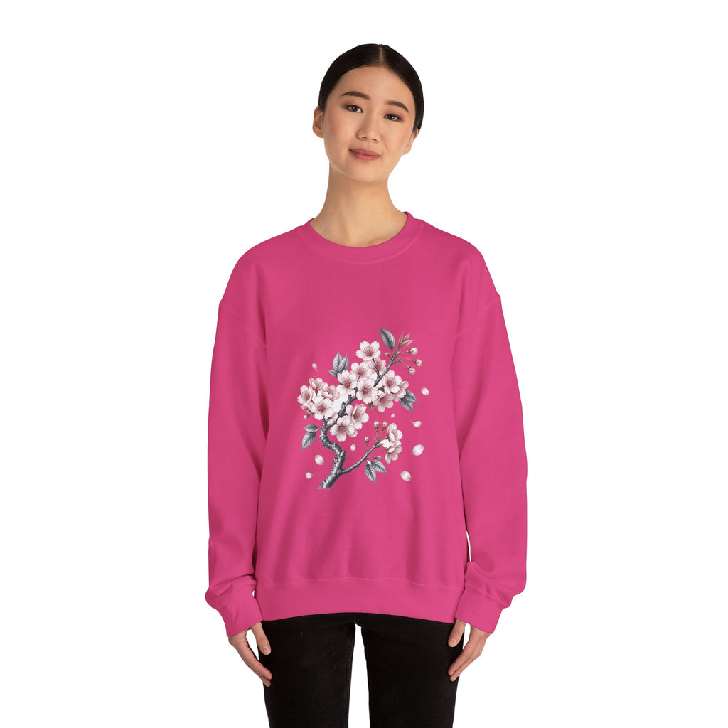 Matching Couple Sweatshirt - Cherry Blossom & Maple Leaf Matching Couple Crewneck Sweatshirt Vintage Art His Hers Wedding Gift - Design A