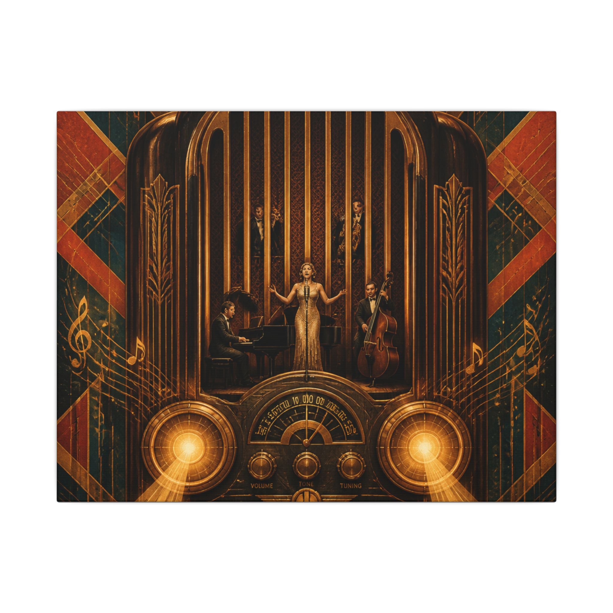 Vintage Radio Stage Wall Art Canvas 16×20 Art Deco Entryway Decor Maximalist Print