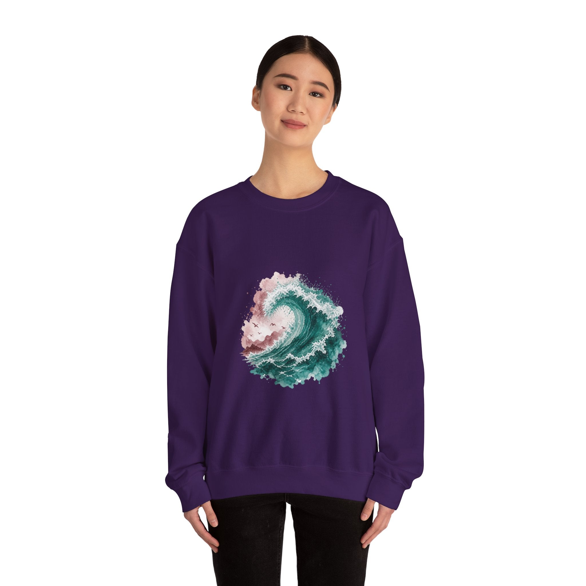 Matching Couple Sweatshirt - Mountain & Ocean Matching Couple Crewneck Sweatshirt Watercolor Art His Hers Engagement Gift - Design B