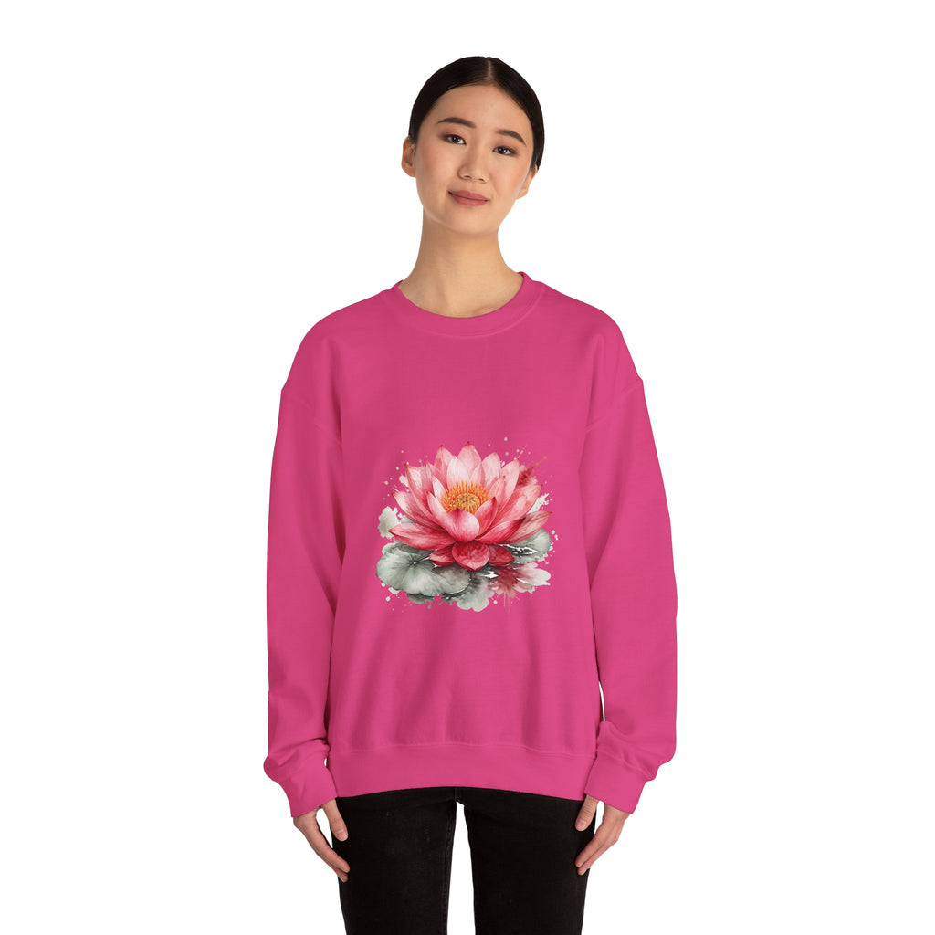 Matching Couple Sweatshirt - Open & Closed Lotus Matching Couple Crewneck Sweatshirt Watercolor Art His Hers Engagement Gift - Design A