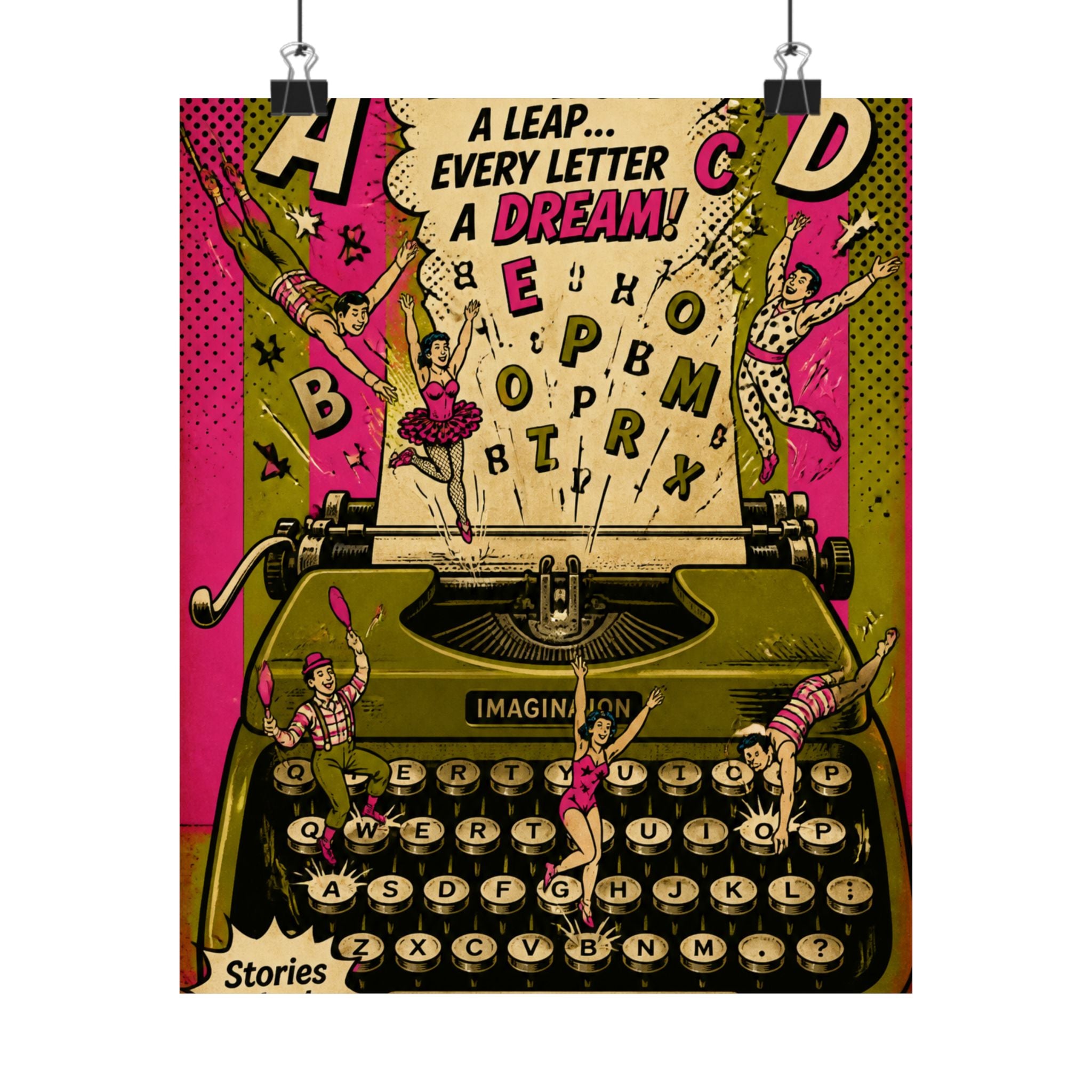 Typewriter Flying Letters Wall Art Poster 18×24 Pop Art Living Room Decor Maximalist Print