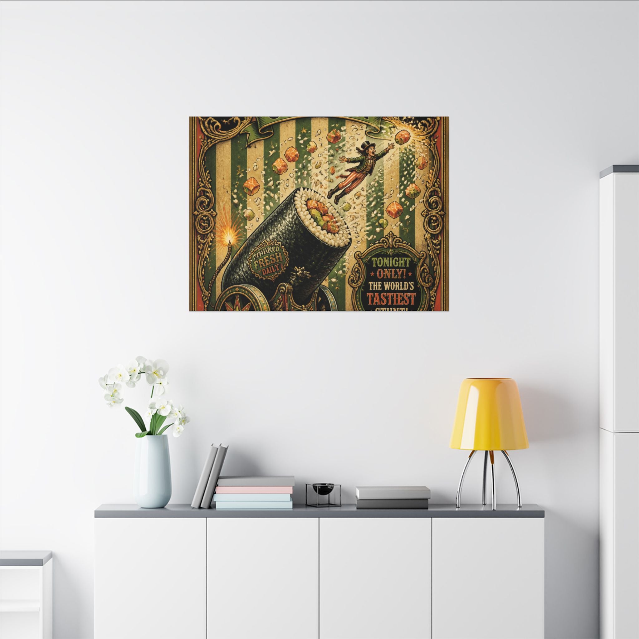 Sushi Roll Cannon Wall Art Canvas 16×20 Baroque Home Office Decor Maximalist Print