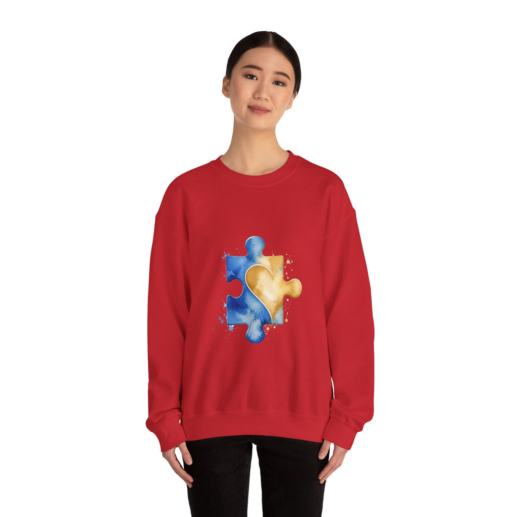 Matching Couple Sweatshirt - Puzzle Pieces Matching Couple Crewneck Sweatshirt Watercolor Art His Hers Engagement Gift - Design B