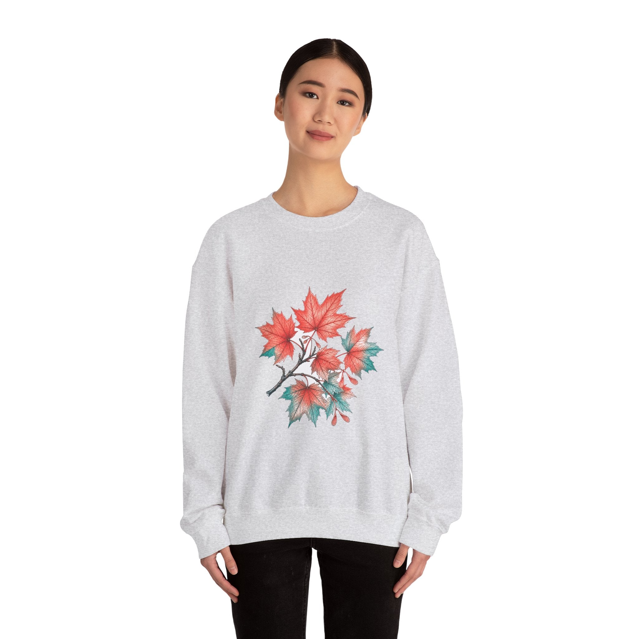 Matching Couple Sweatshirt - Cherry Blossom & Maple Leaf Matching Couple Premium Fleece Sweatshirt Hand-Drawn Art His Hers Anniversary Gift - Design B