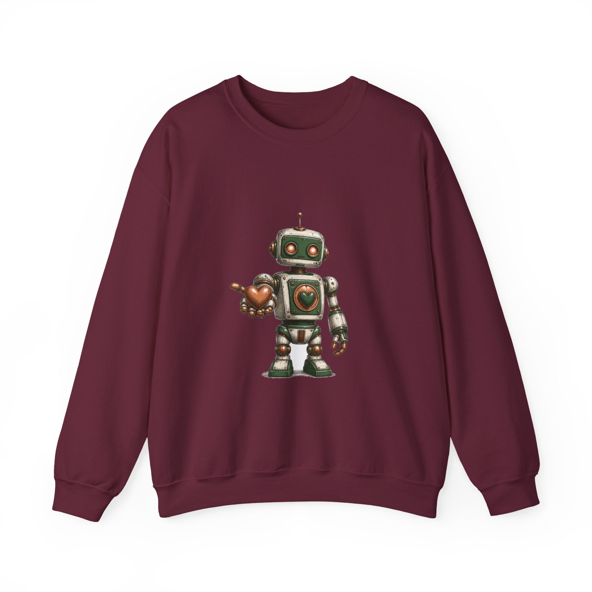 Matching Couple Sweatshirt - Robot & Heart Matching Couple Crewneck Sweatshirt Hand-Drawn Art His Hers Best Friend Gift - Design A