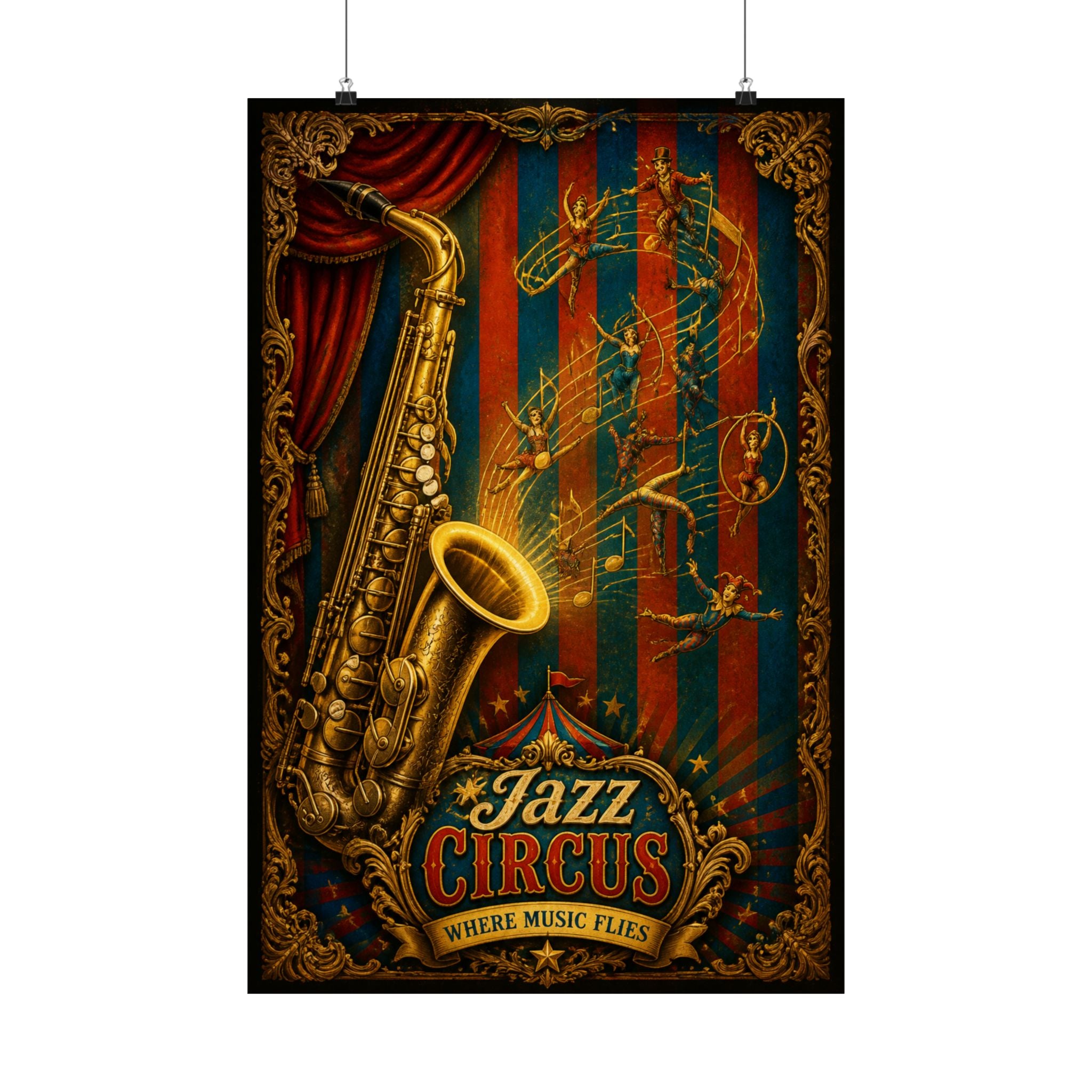 Saxophone Music Circus Wall Art Poster 18×24 Baroque Home Office Decor Maximalist Print