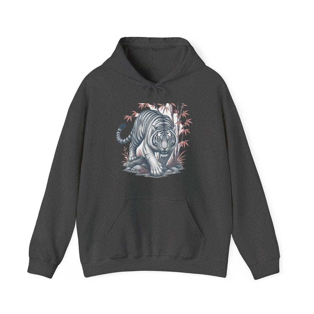 Matching Couple Sweatshirt - Tiger & Crane Matching Couple Hooded Sweatshirt Vintage Art His Hers Wedding Gift - Design A