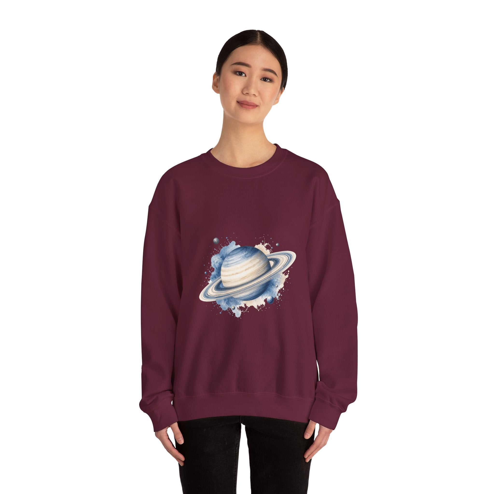 Matching Couple Sweatshirt - Saturn & Jupiter Matching Couple Crewneck Sweatshirt Watercolor Art His Hers Engagement Gift - Design A