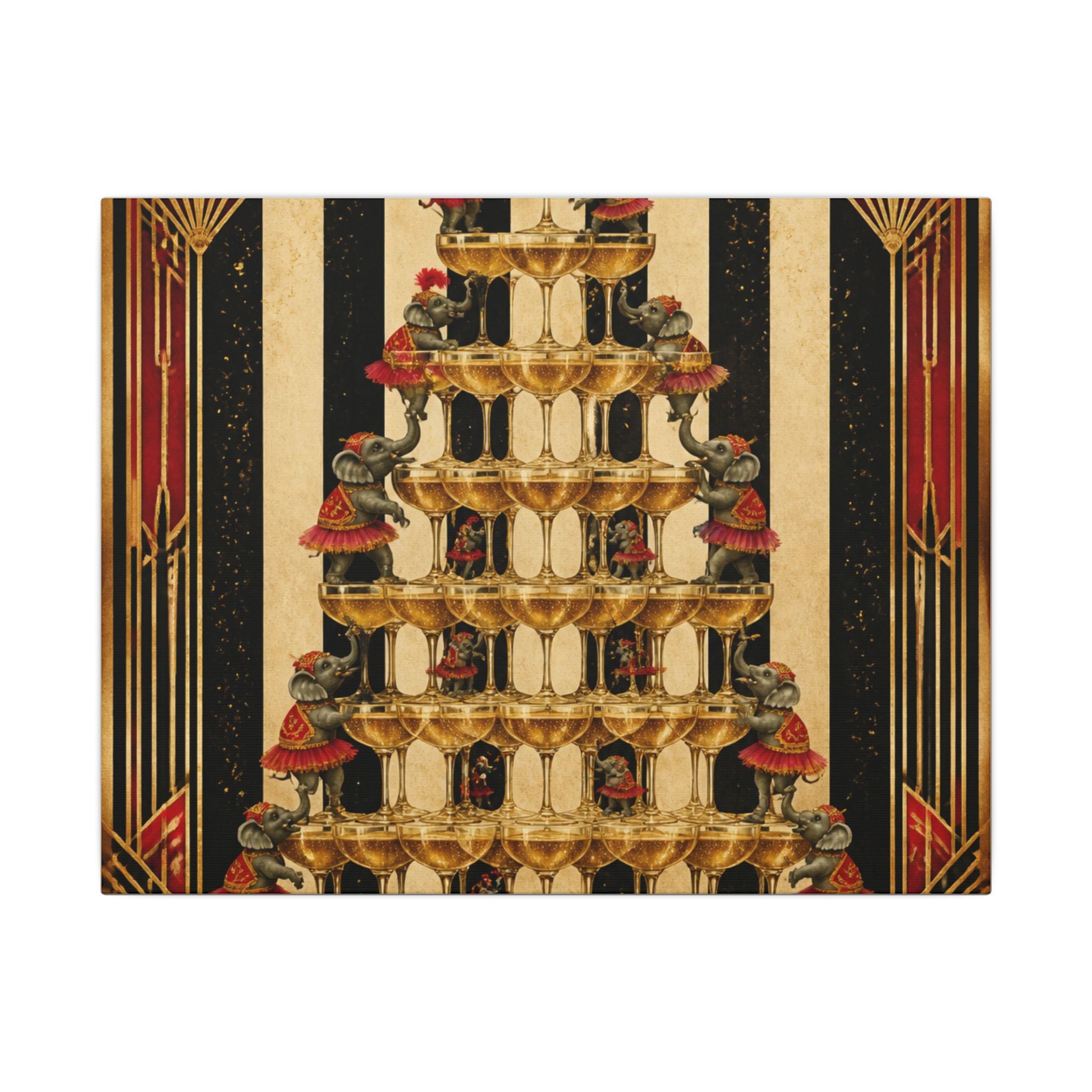 Champagne Tower Elephants Wall Art Canvas 24×36 Art Deco Bar Area Decor Maximalist Print
