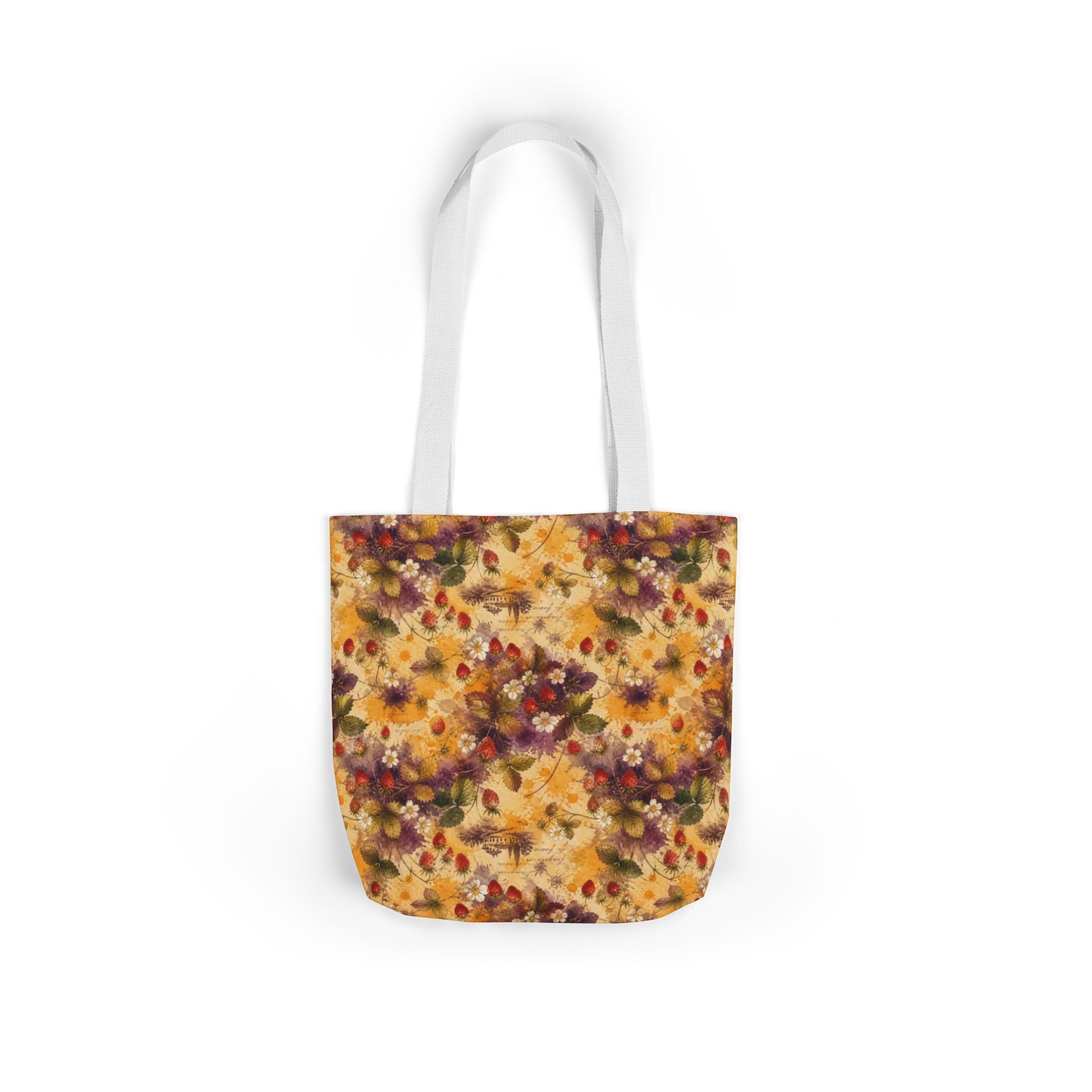 Wild Strawberries Canvas Tote Bag Mediterranean Kitchen Watercolor Splash Design Italian Cottagecore Gift