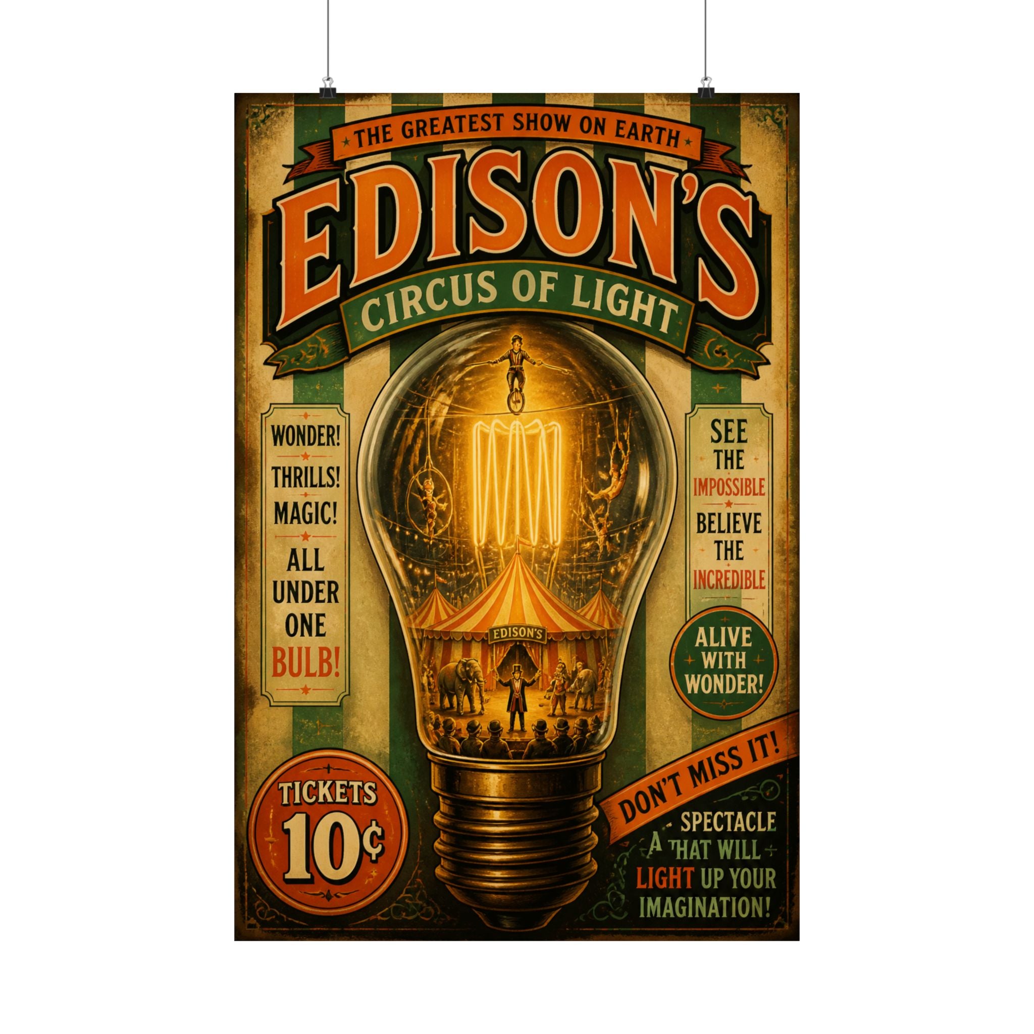 Light Bulb Circus Wall Art Poster 18×24 Vintage Circus Kitchen Decor Maximalist Print