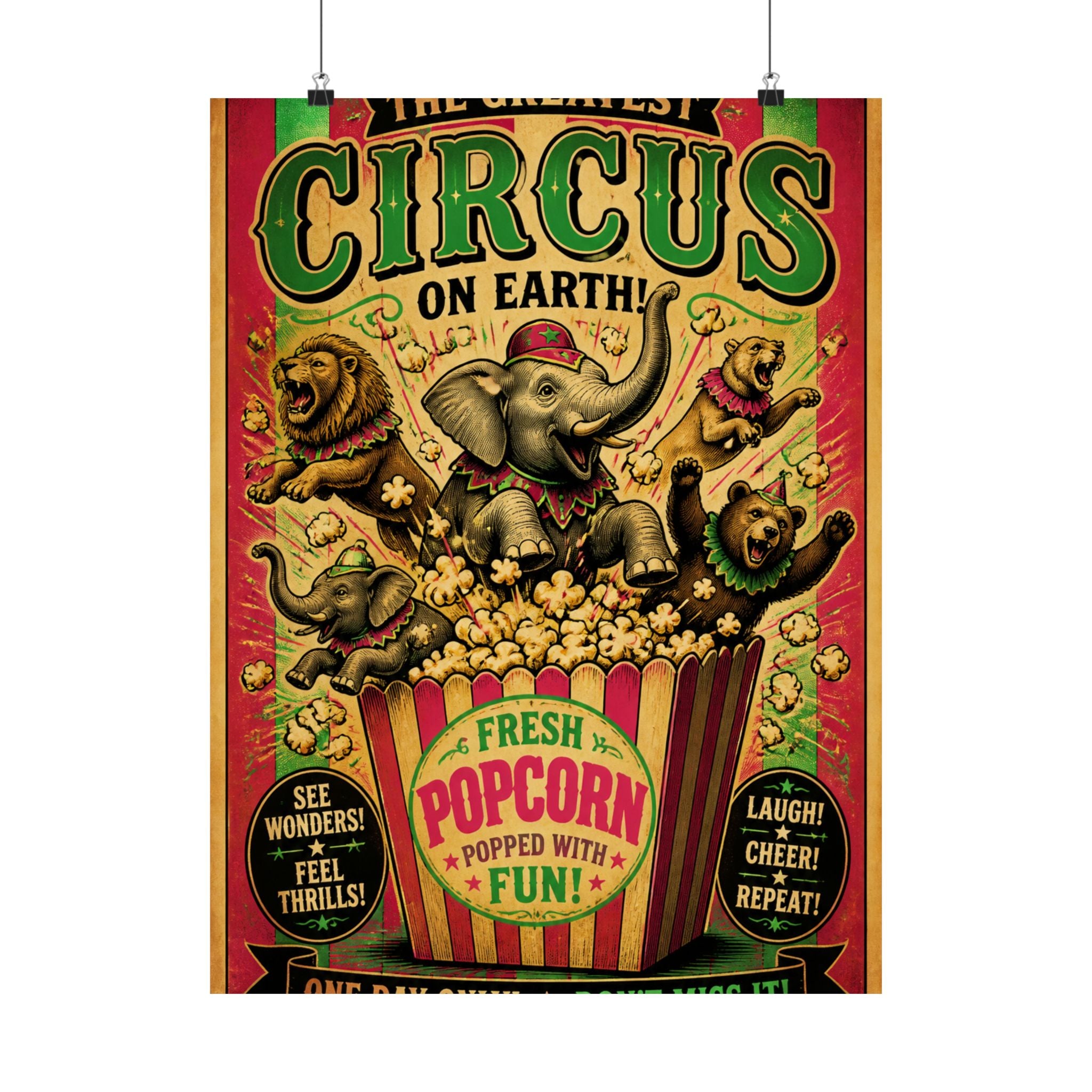 Popcorn Box Animals Wall Art Poster 24×36 Vintage Circus Bedroom Decor Maximalist Print