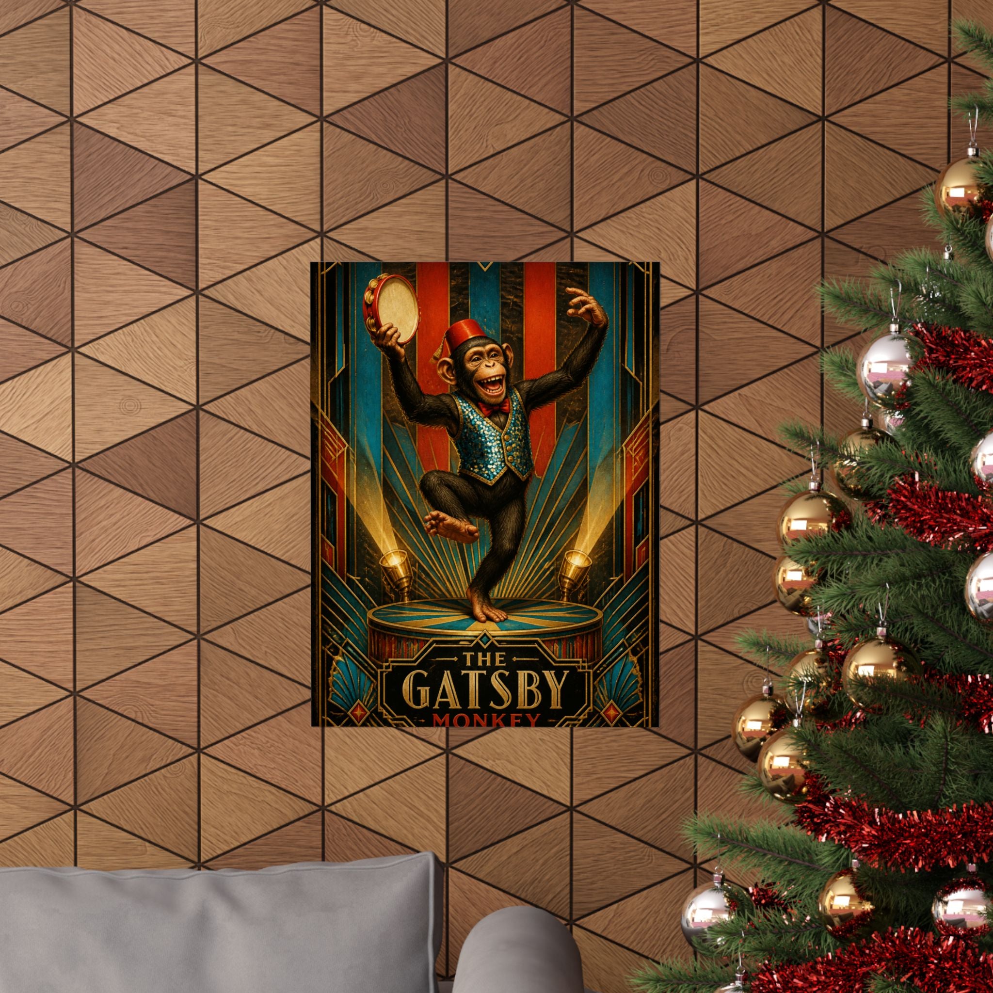 Dancing Monkey Wall Art Poster 24×36 Art Deco Bar Area Decor Maximalist Print