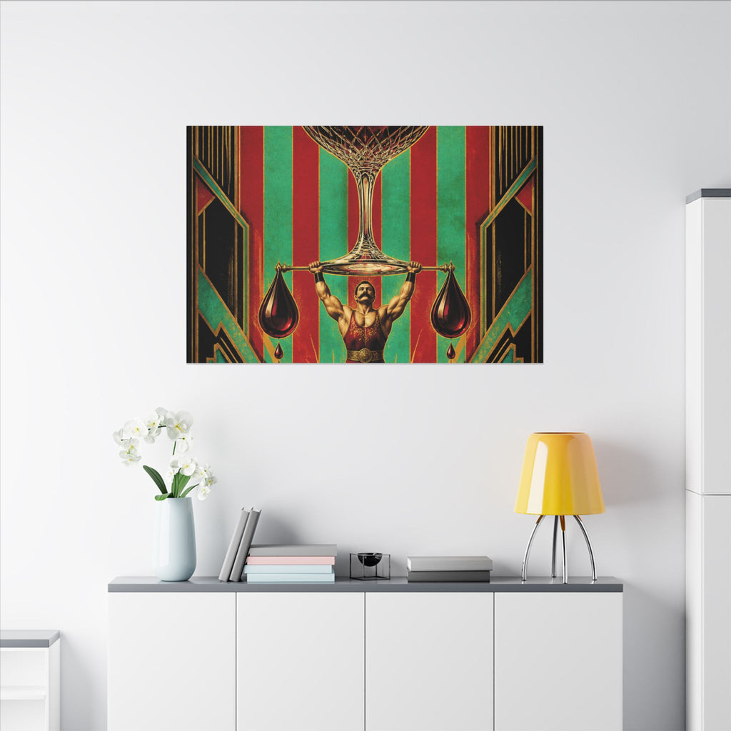 Wine Glass Strongman Wall Art Canvas 24×36 Art Deco Bar Area Decor Maximalist Print