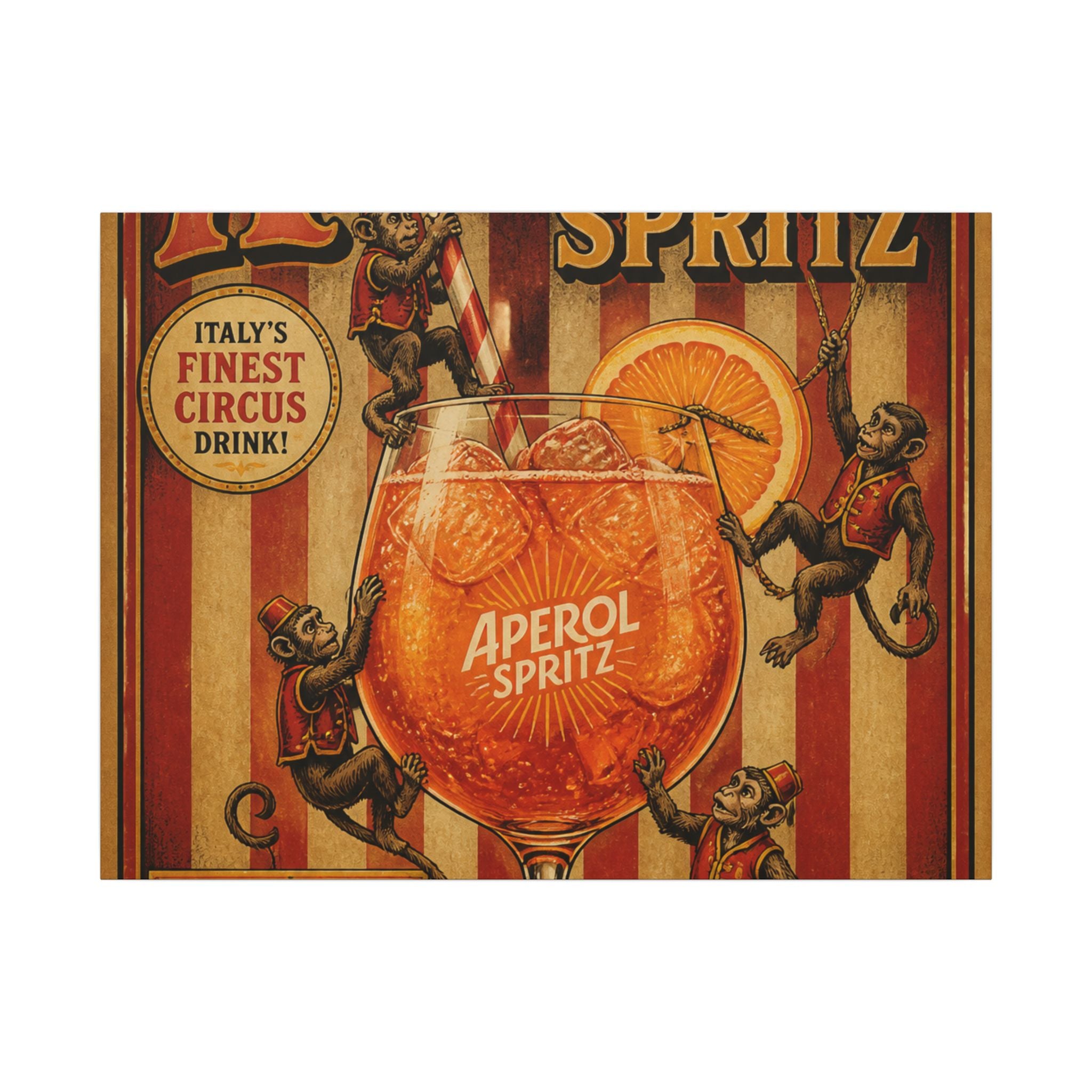 Aperol Spritz Monkeys Wall Art Canvas 24×36 Vintage Circus Bedroom Decor Maximalist Print