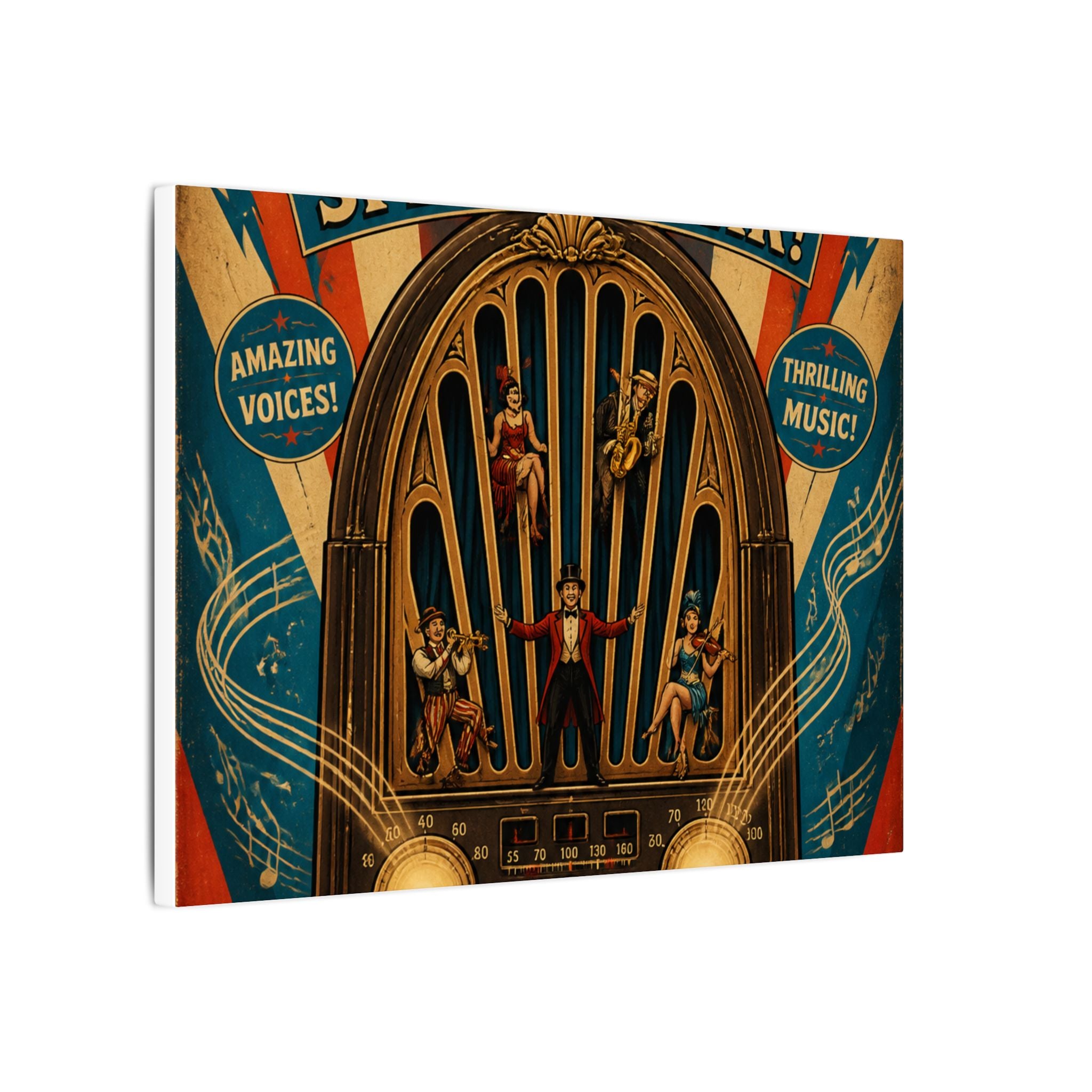 Vintage Radio Stage Wall Art Canvas 16×20 Vintage Circus Kitchen Decor Maximalist Print