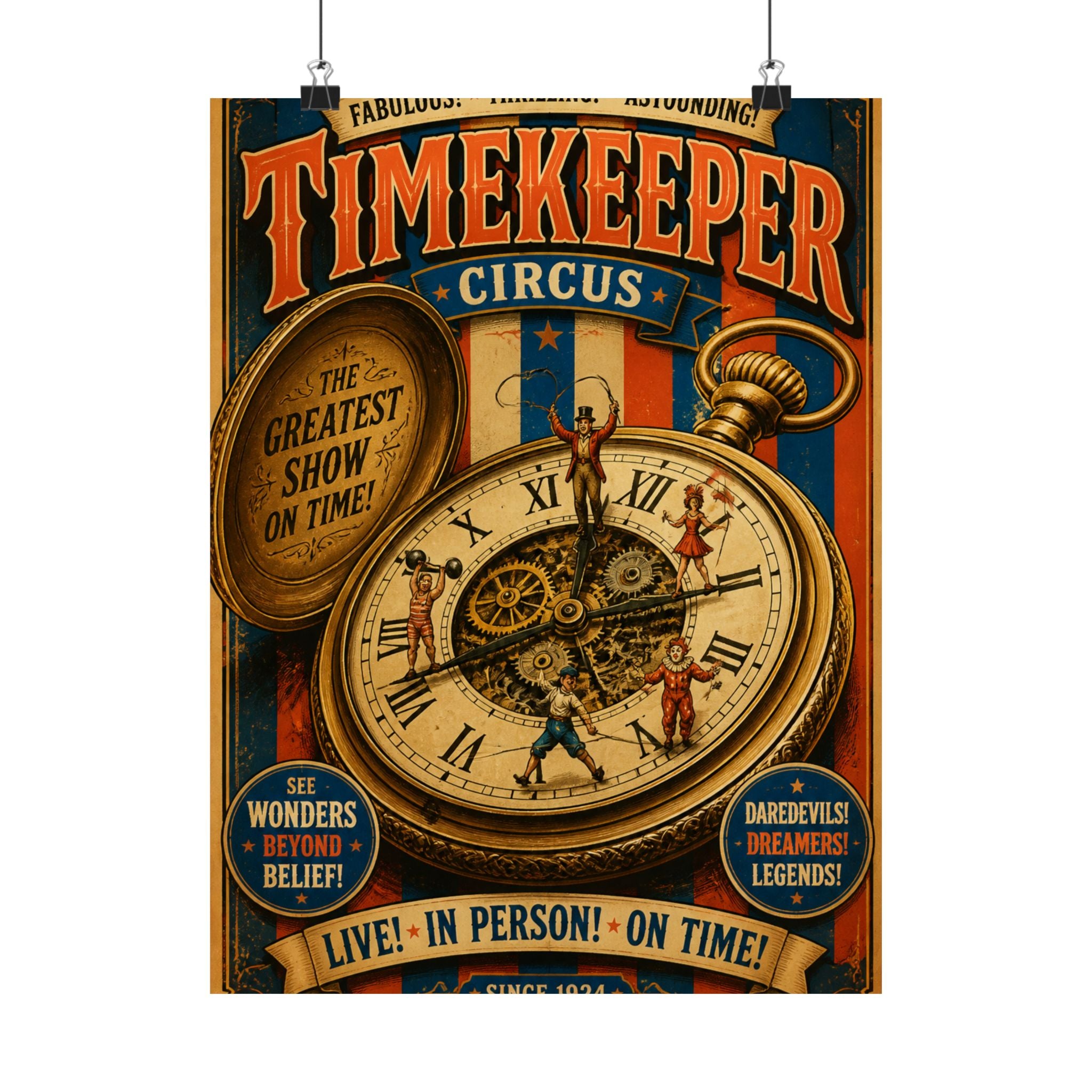 Pocket Watch Performers Wall Art Poster 24×36 Vintage Circus Bedroom Decor Maximalist Print
