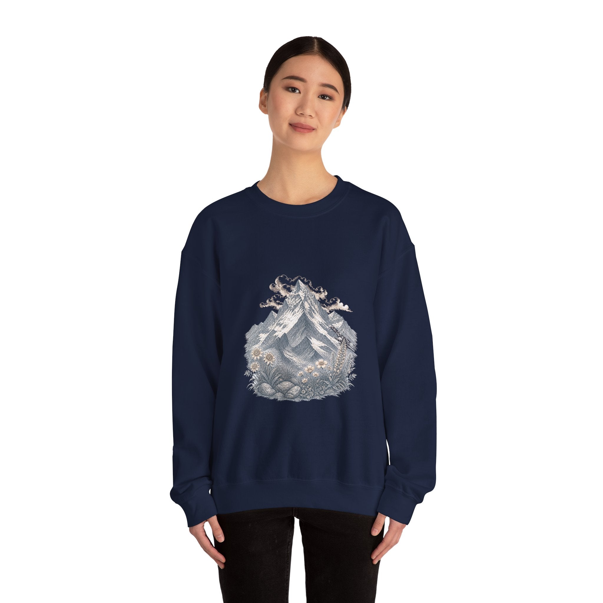 Matching Couple Sweatshirt - Mountain & Ocean Matching Couple Crewneck Sweatshirt Vintage Art His Hers Wedding Gift - Design A