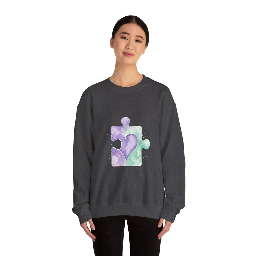 Matching Couple Sweatshirt - Puzzle Pieces Matching Couple Comfort Colors Crew Watercolor Art His Hers Birthday Gift - Design B