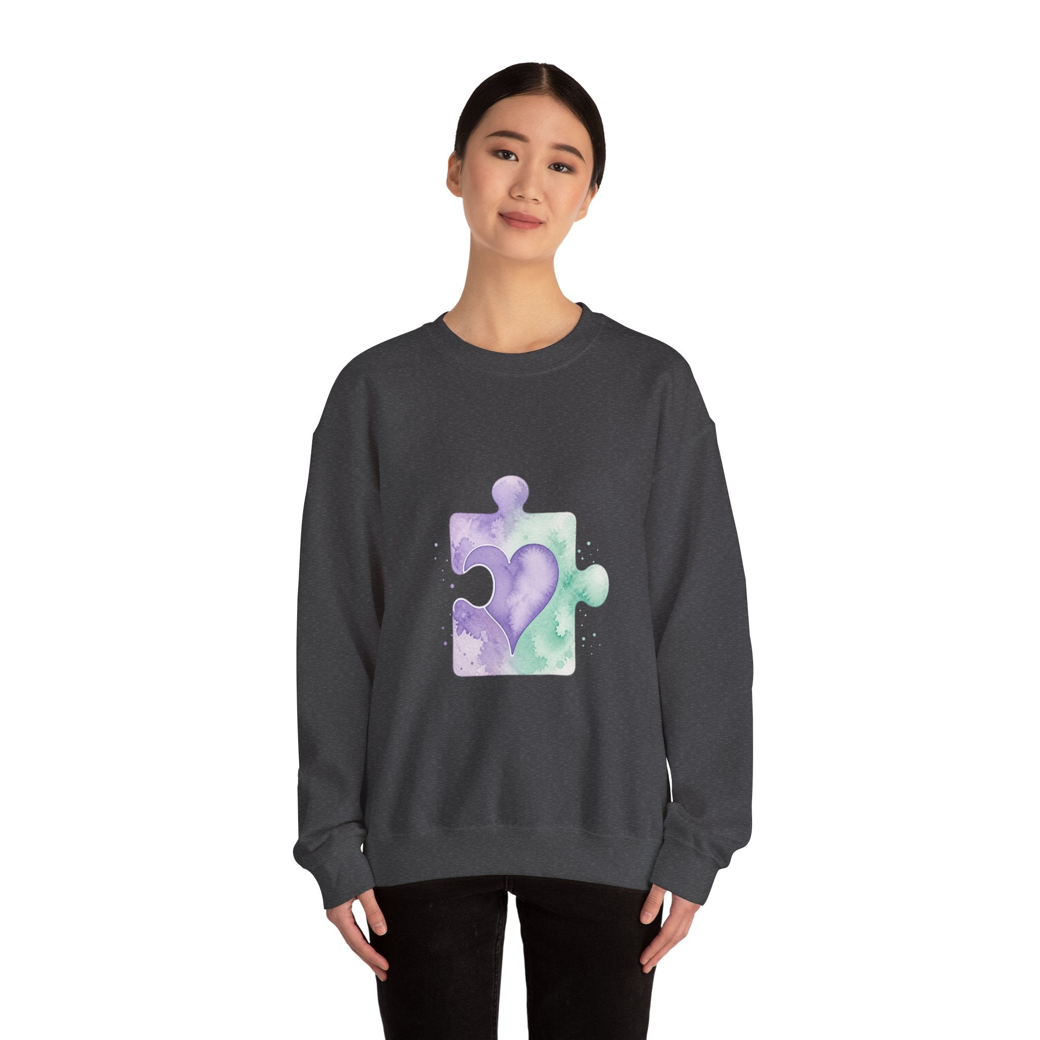 Matching Couple Sweatshirt - Puzzle Pieces Matching Couple Comfort Colors Crew Watercolor Art His Hers Birthday Gift - Design B