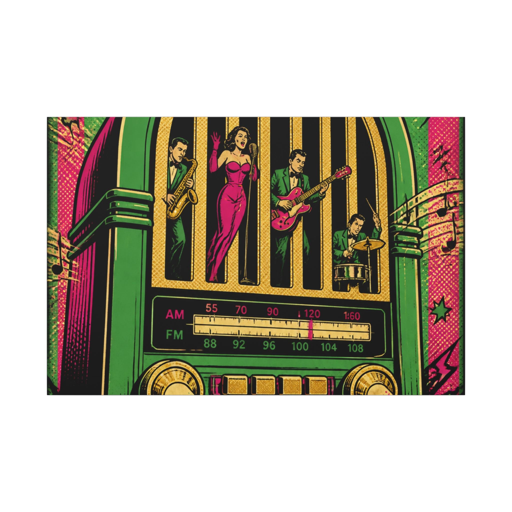 Vintage Radio Stage Wall Art Canvas 16×20 Pop Art Living Room Decor Maximalist Print