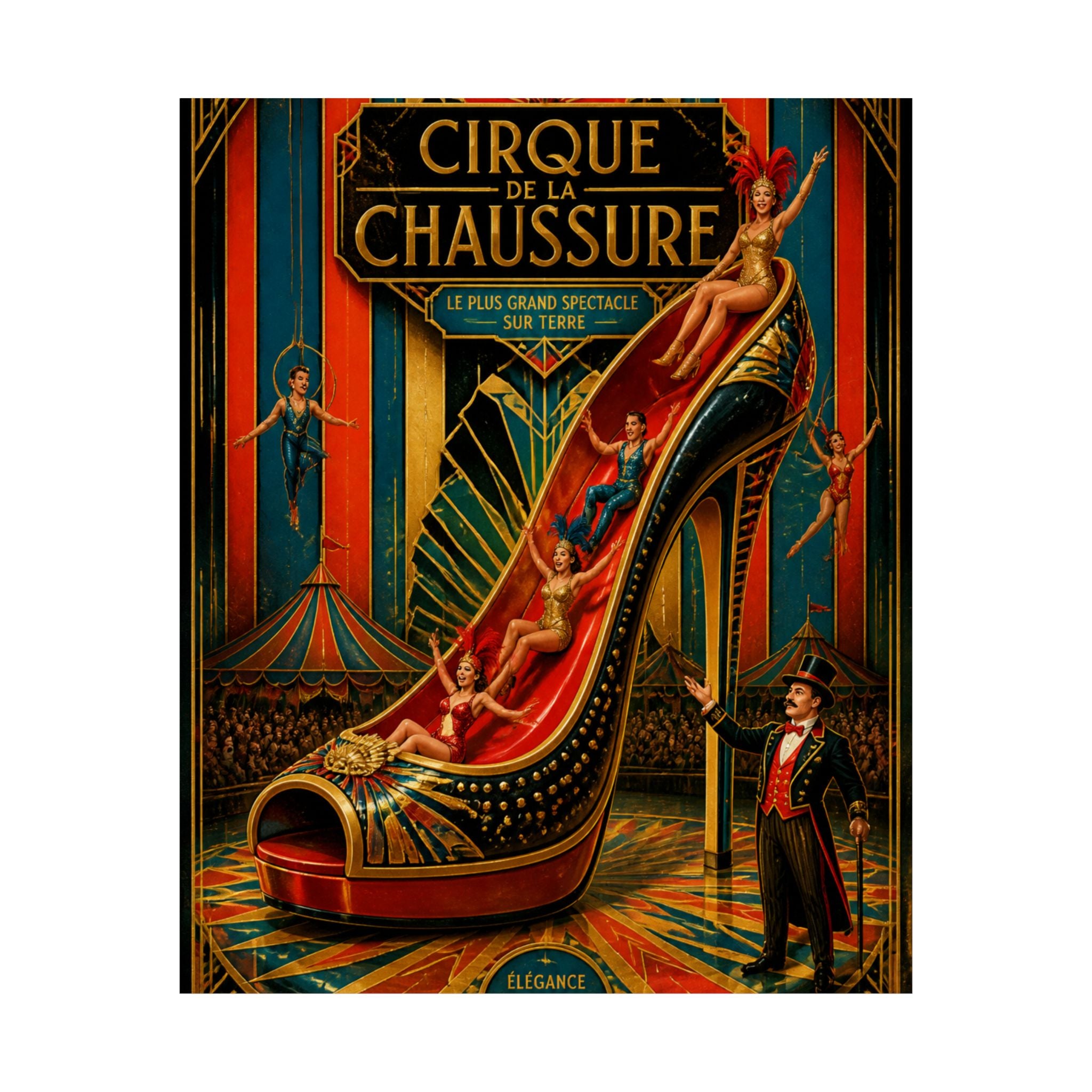 High Heel Slide Wall Art Poster 18×24 Art Deco Entryway Decor Maximalist Print