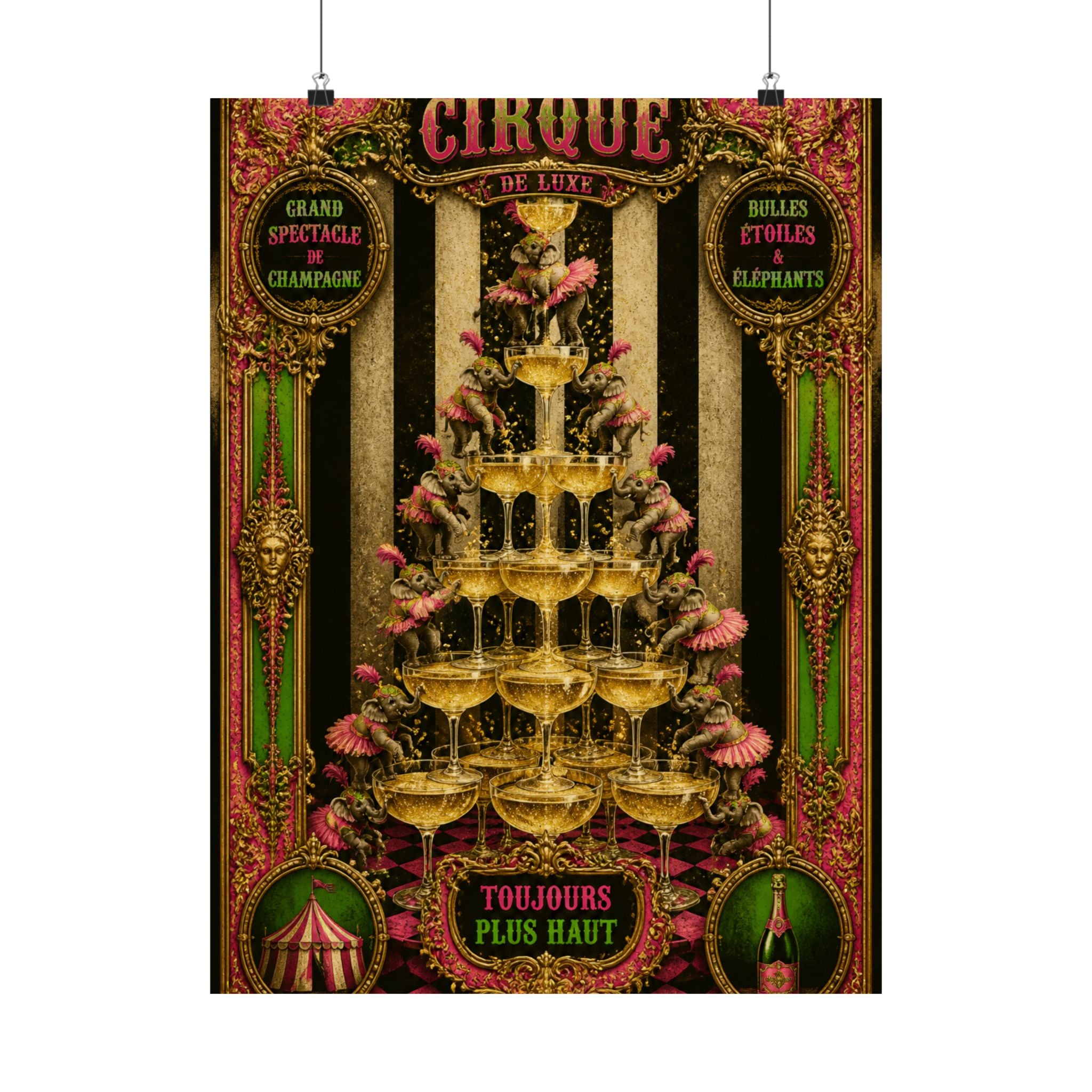 Champagne Tower Elephants Wall Art Poster 18×24 Baroque Home Office Decor Maximalist Print