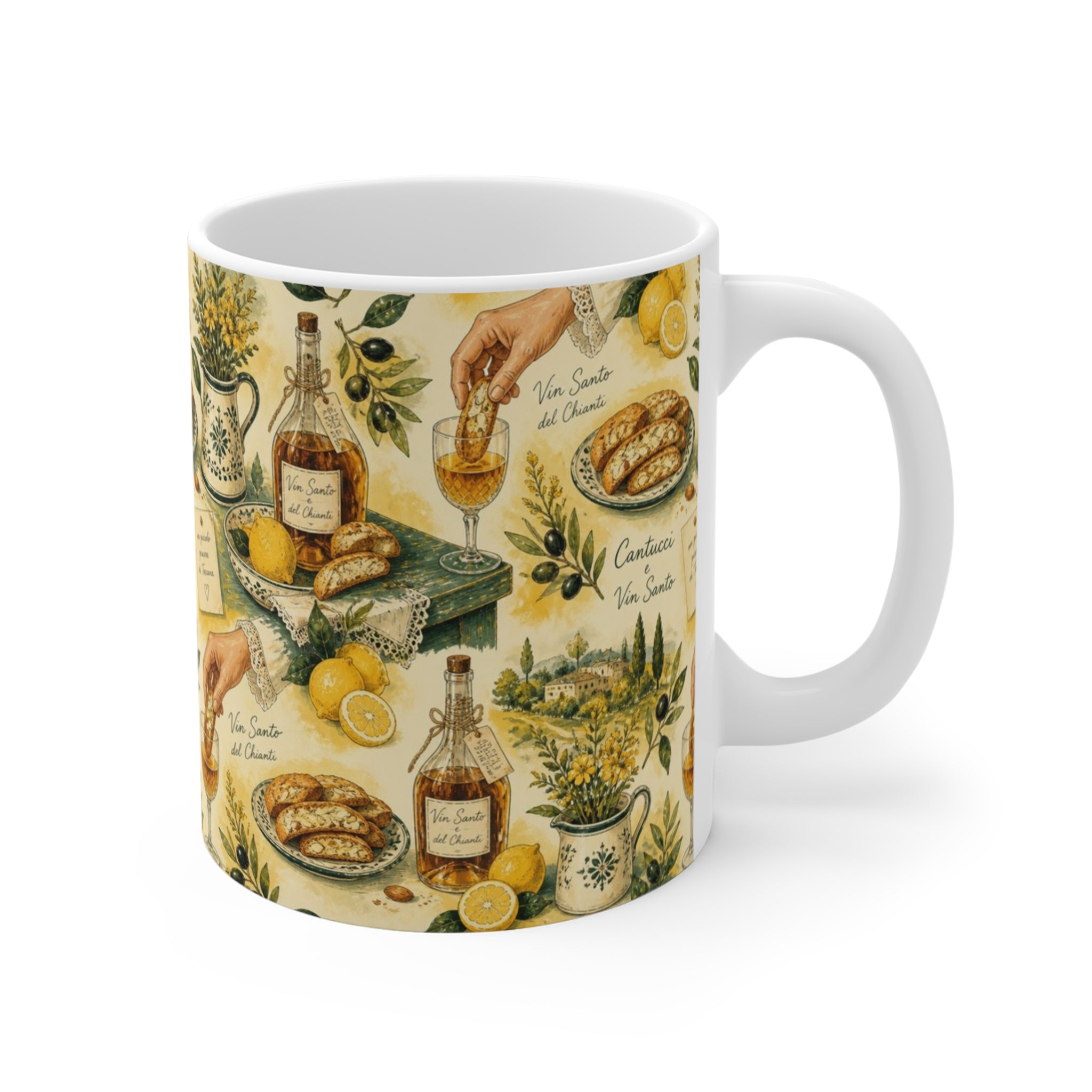 Biscotti & Vin Santo 11oz Ceramic Mug Mediterranean Kitchen Watercolor Design Italian Cottagecore Gift