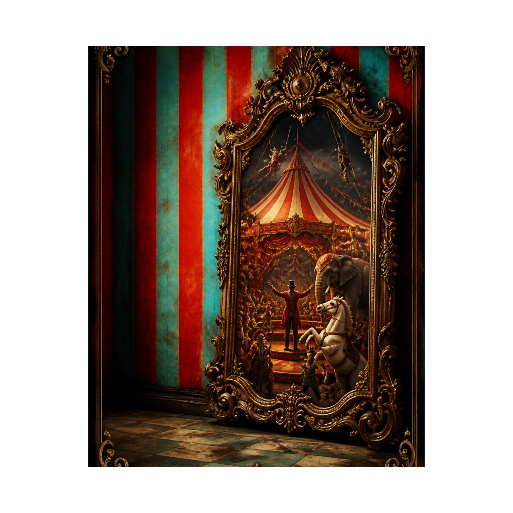 Vintage Mirror Circus Wall Art Poster 24×36 Baroque Studio Decor Maximalist Print