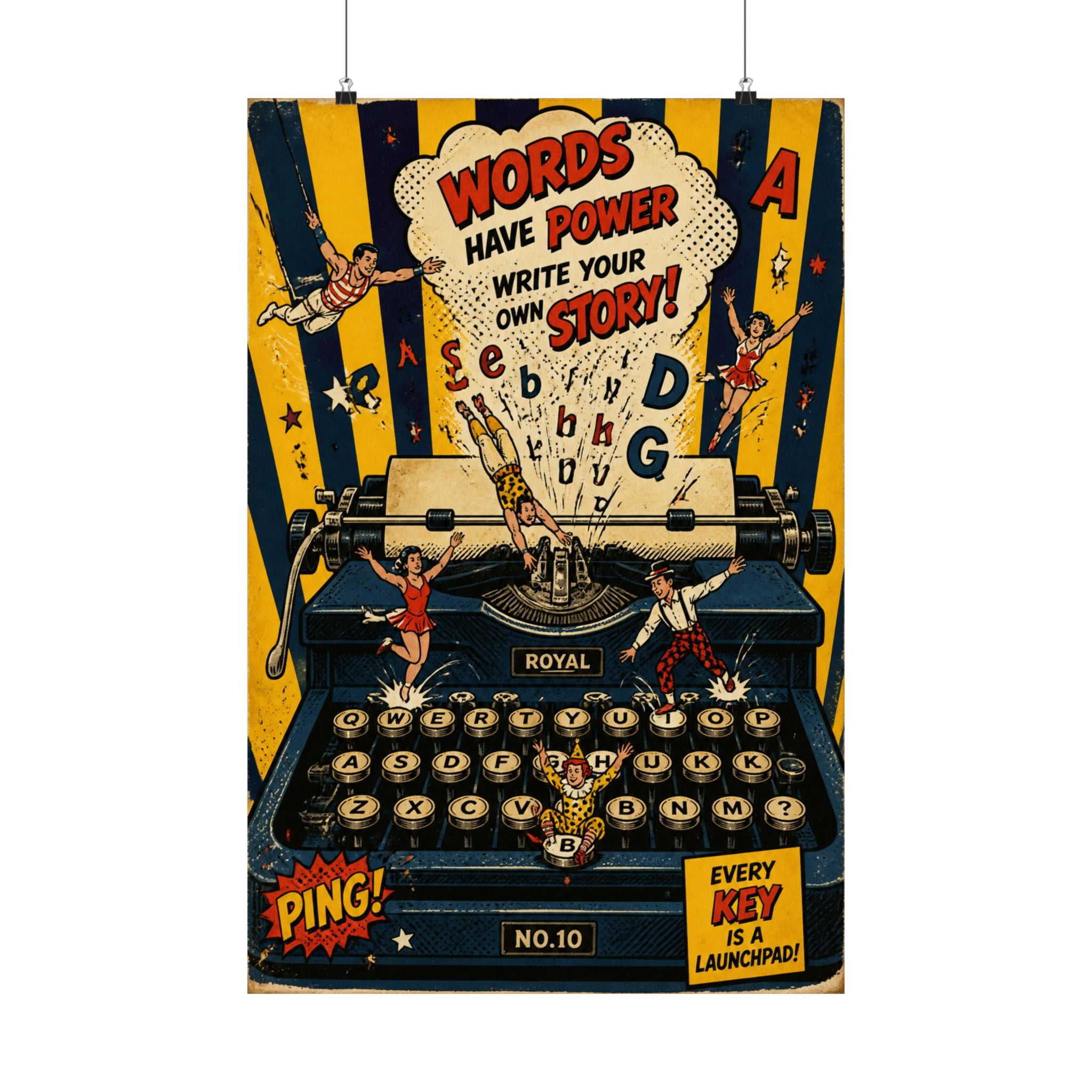 Typewriter Flying Letters Wall Art Poster 24×36 Pop Art Restaurant Decor Maximalist Print