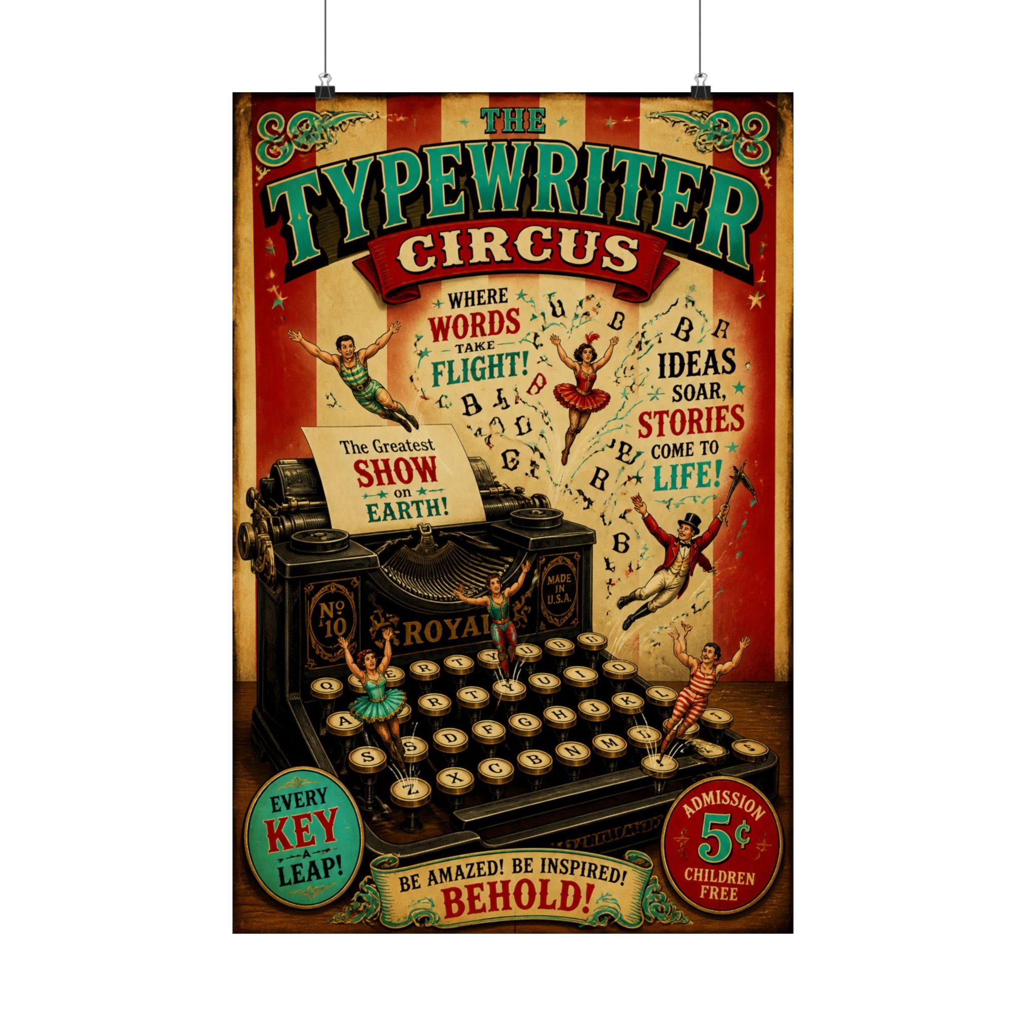 Typewriter Flying Letters Wall Art Poster 18×24 Vintage Circus Kitchen Decor Maximalist Print
