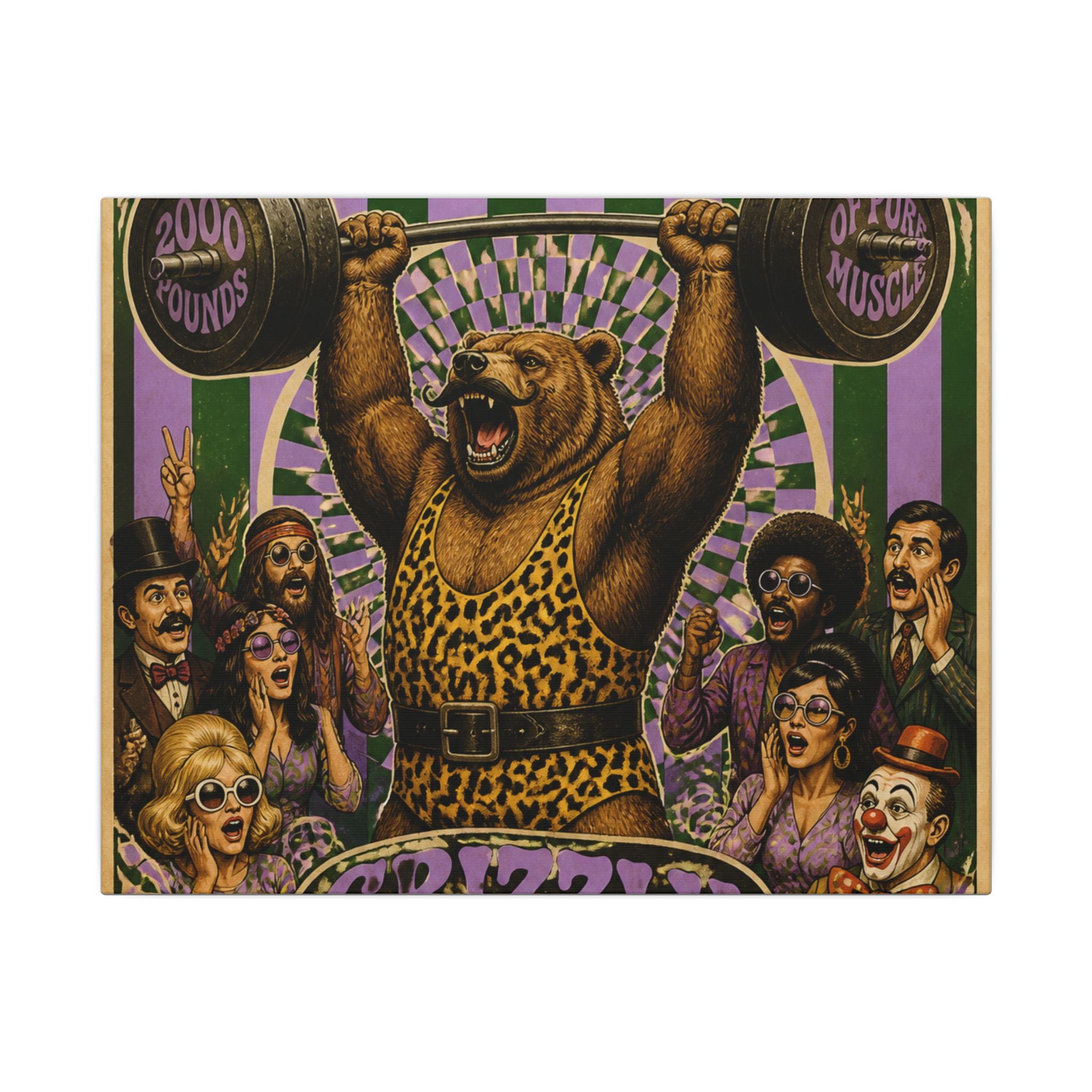 Strongman Bear Wall Art Canvas 24×36 Psychedelic Dining Room Decor Maximalist Print