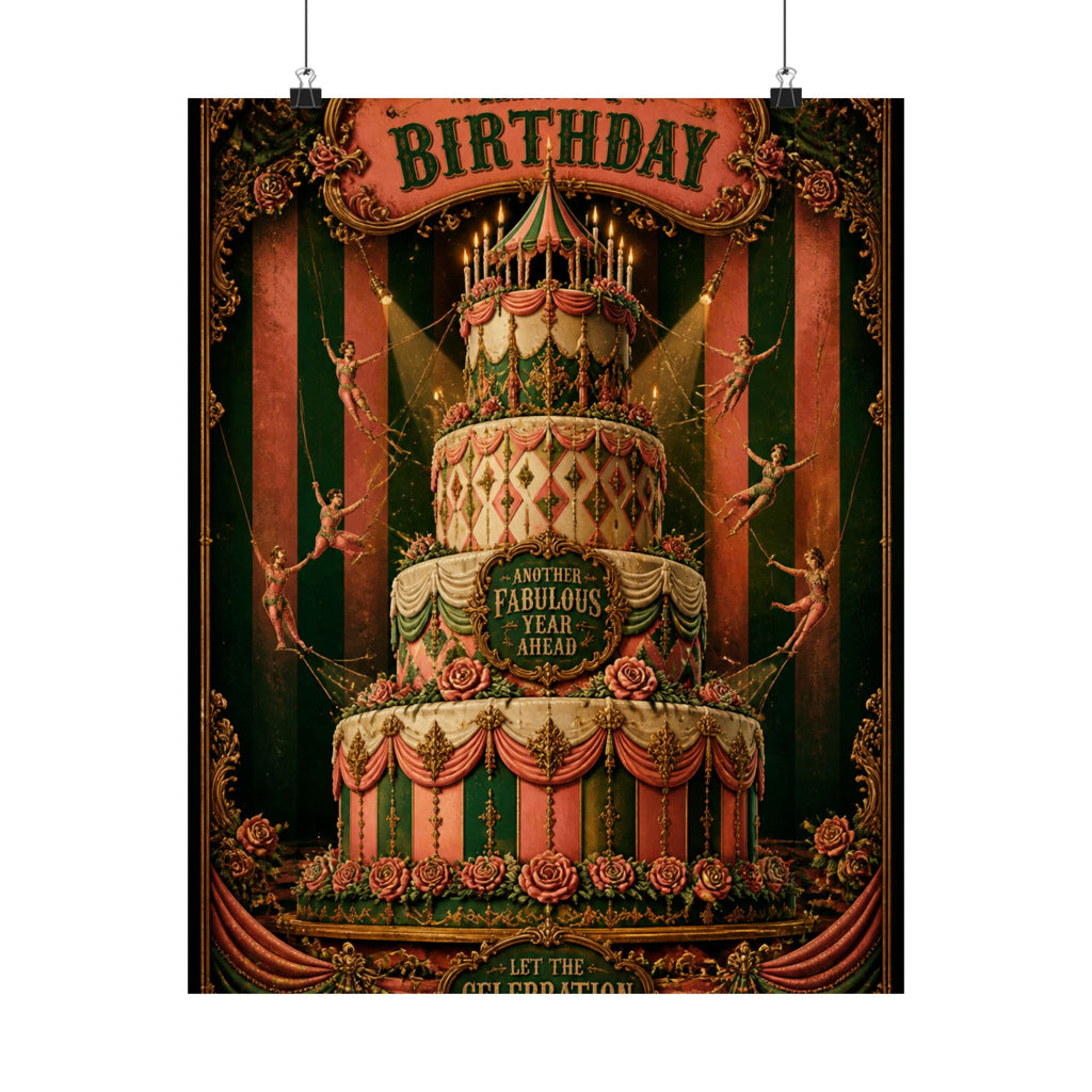 Birthday Cake Trapeze Wall Art Poster 24×36 Baroque Studio Decor Maximalist Print