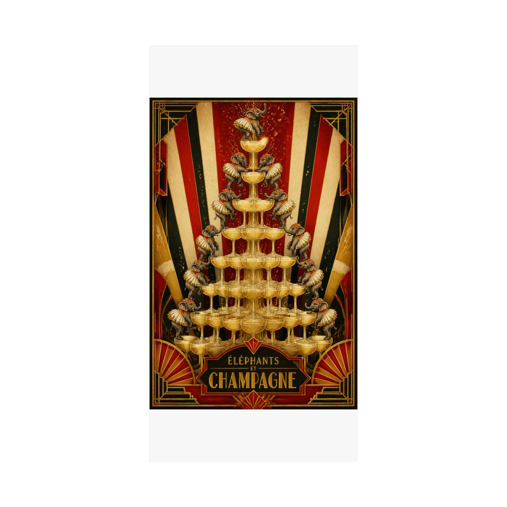 Champagne Tower Elephants Wall Art Poster 24×36 Art Deco Bar Area Decor Maximalist Print