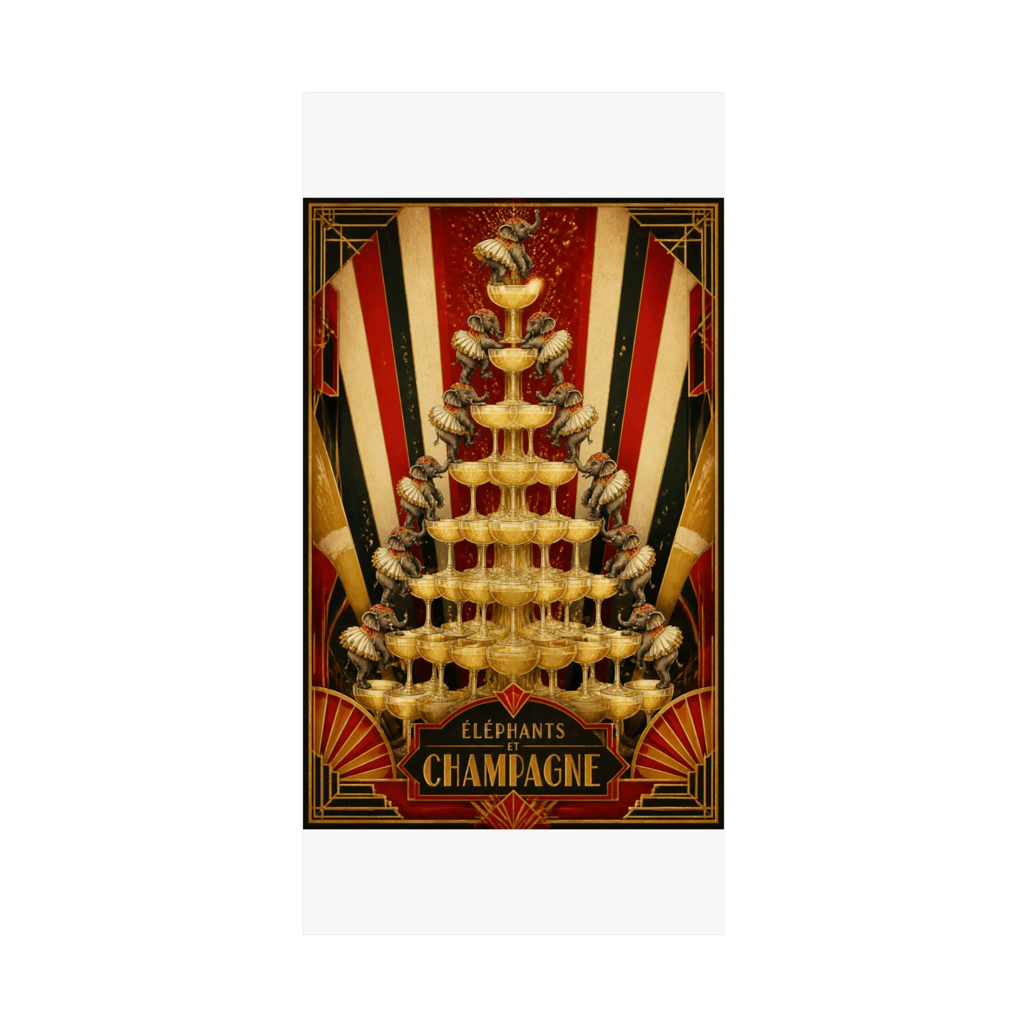 Champagne Tower Elephants Wall Art Poster 24×36 Art Deco Bar Area Decor Maximalist Print