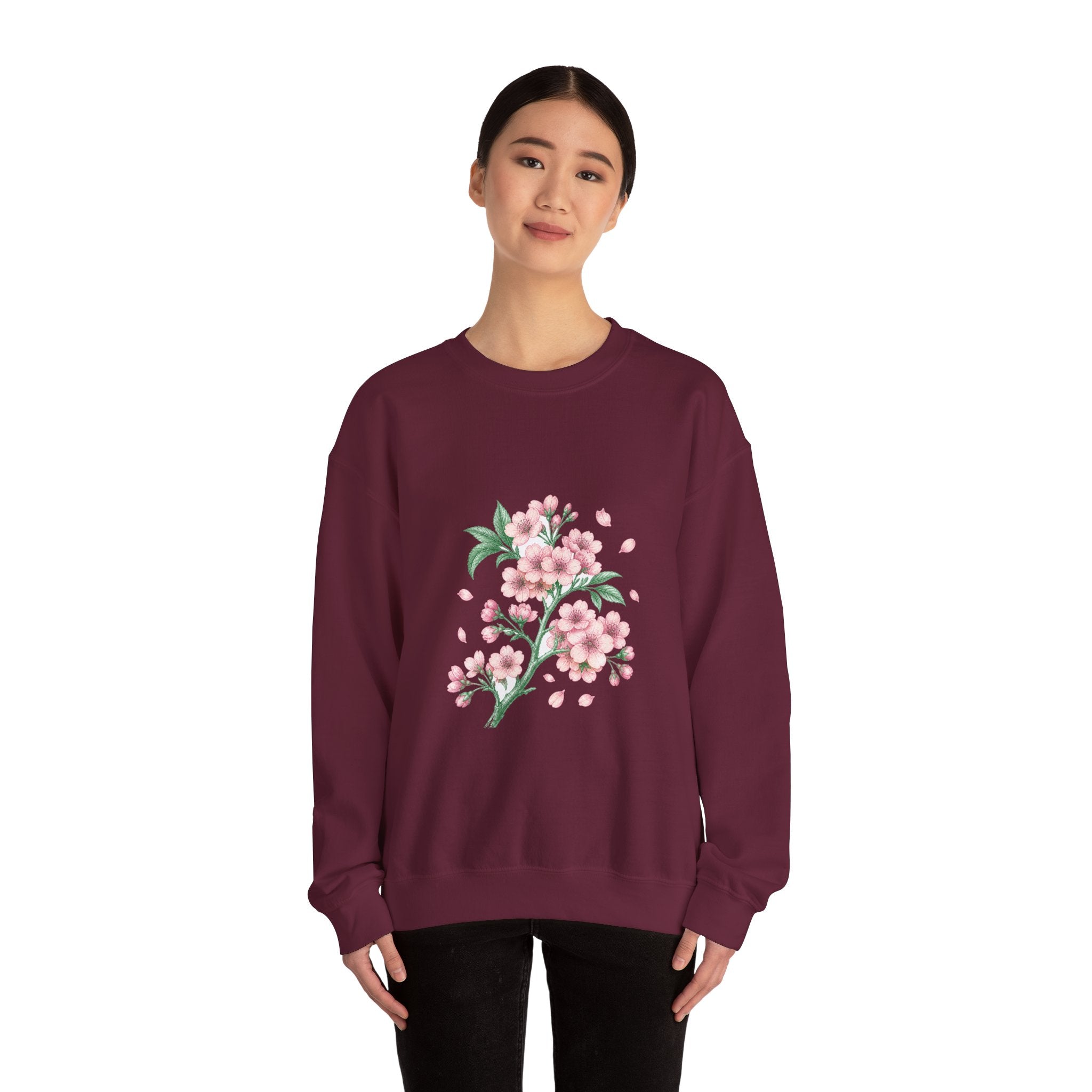 Matching Couple Sweatshirt - Cherry Blossom & Maple Leaf Matching Couple Premium Fleece Sweatshirt Vintage Art His Hers Honeymoon Gift - Design A