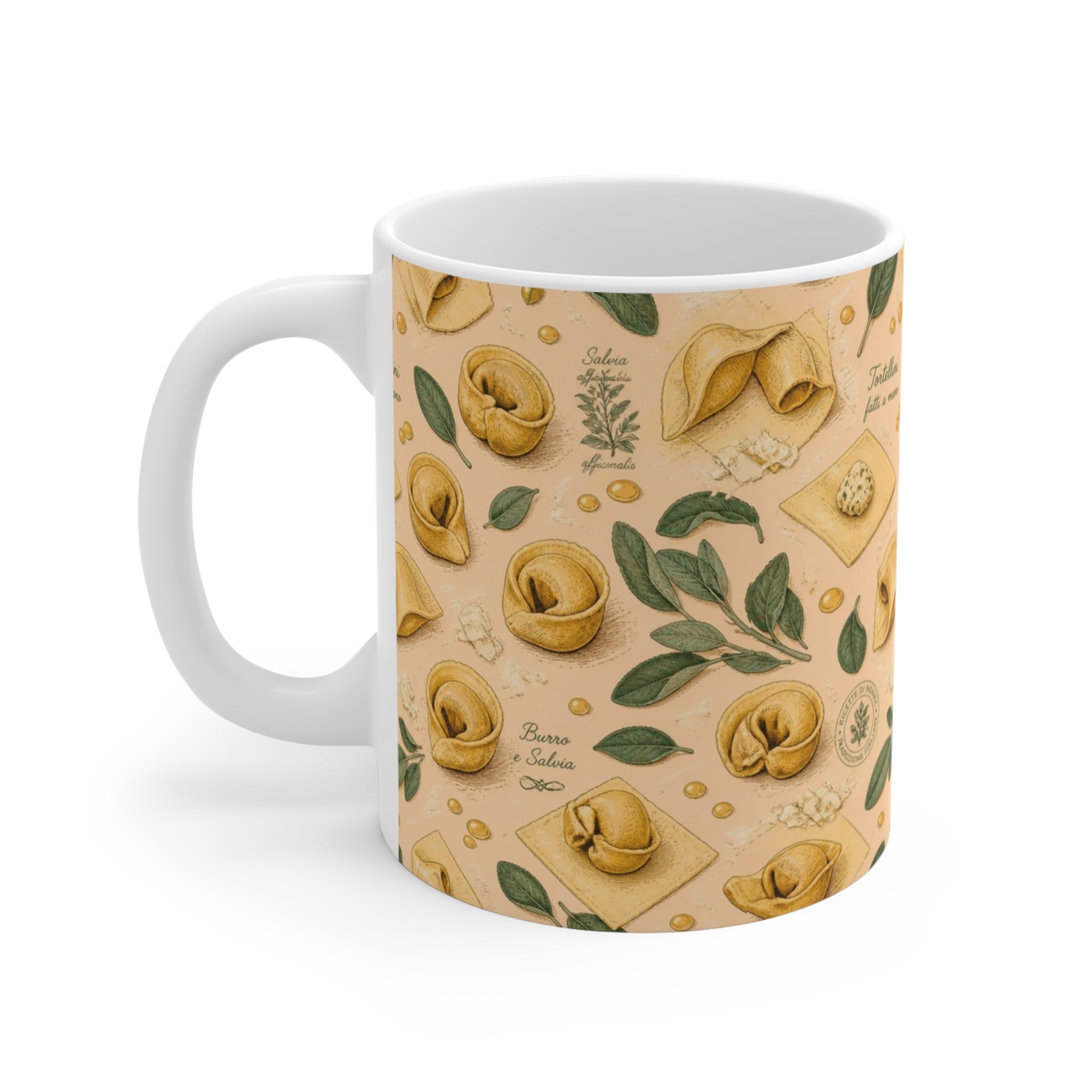 Tortellini with Sage 11oz Ceramic Mug Mediterranean Kitchen Botanical Design Italian Cottagecore Gift