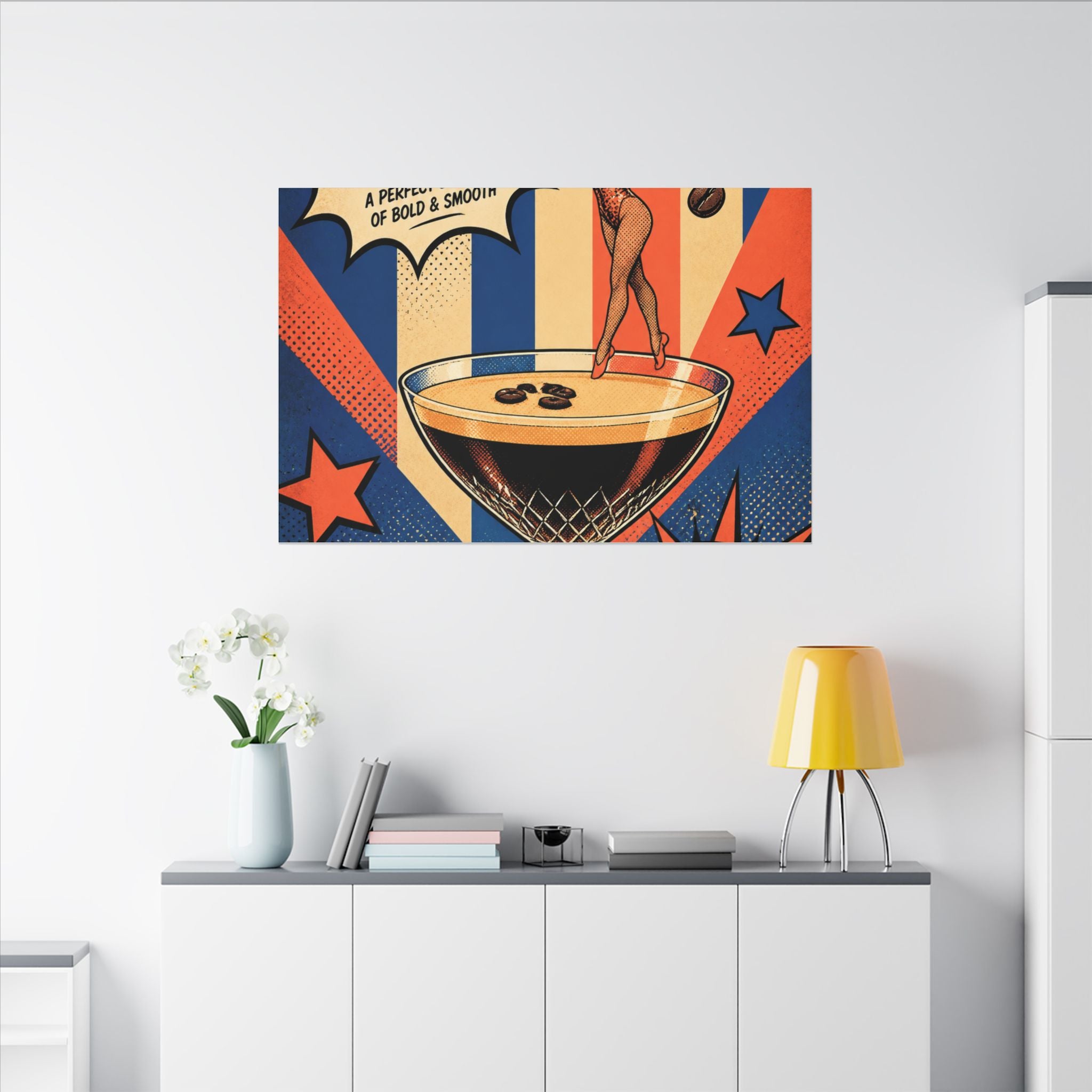 Espresso Martini Acrobat Wall Art Canvas 24×36 Pop Art Restaurant Decor Maximalist Print