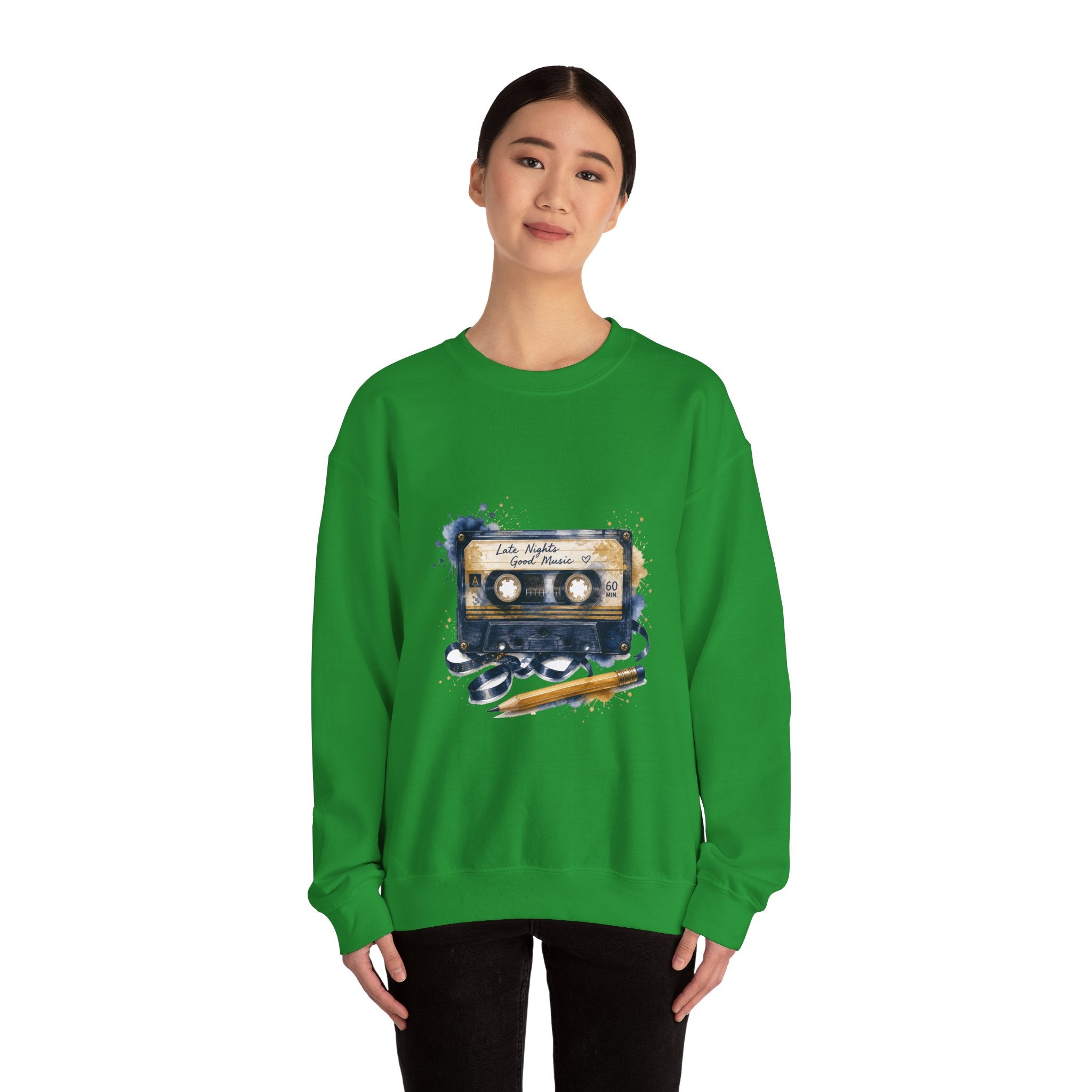 Matching Couple Sweatshirt - Vinyl & Cassette Matching Couple Crewneck Sweatshirt Watercolor Art His Hers Engagement Gift - Design B