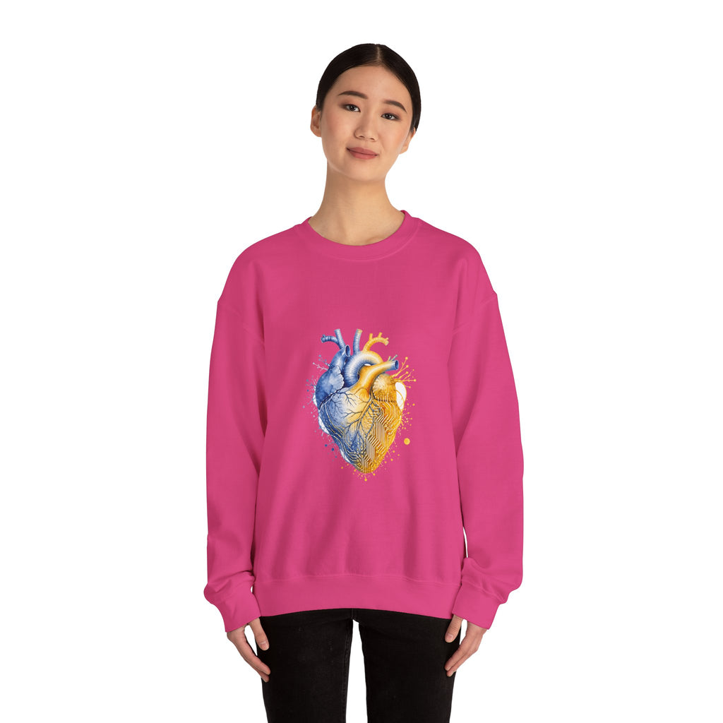 Matching Couple Sweatshirt - Robot & Heart Matching Couple Crewneck Sweatshirt Watercolor Art His Hers Engagement Gift - Design B