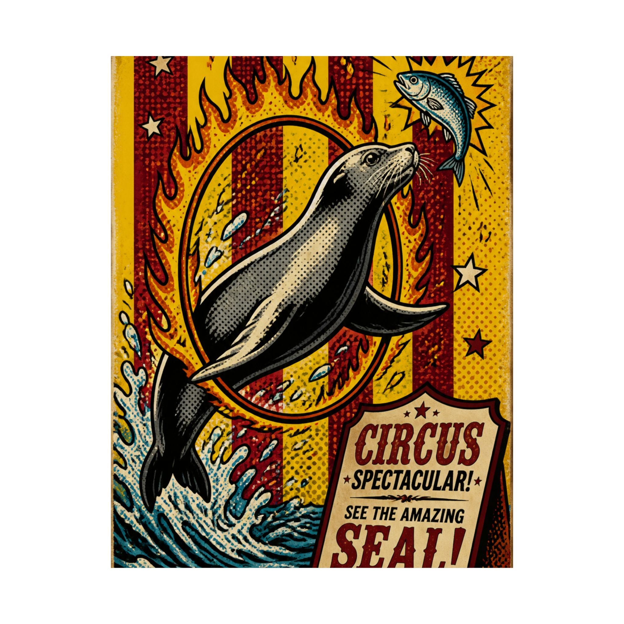 Seal Fire Hoop Wall Art Poster 18×24 Pop Art Living Room Decor Maximalist Print