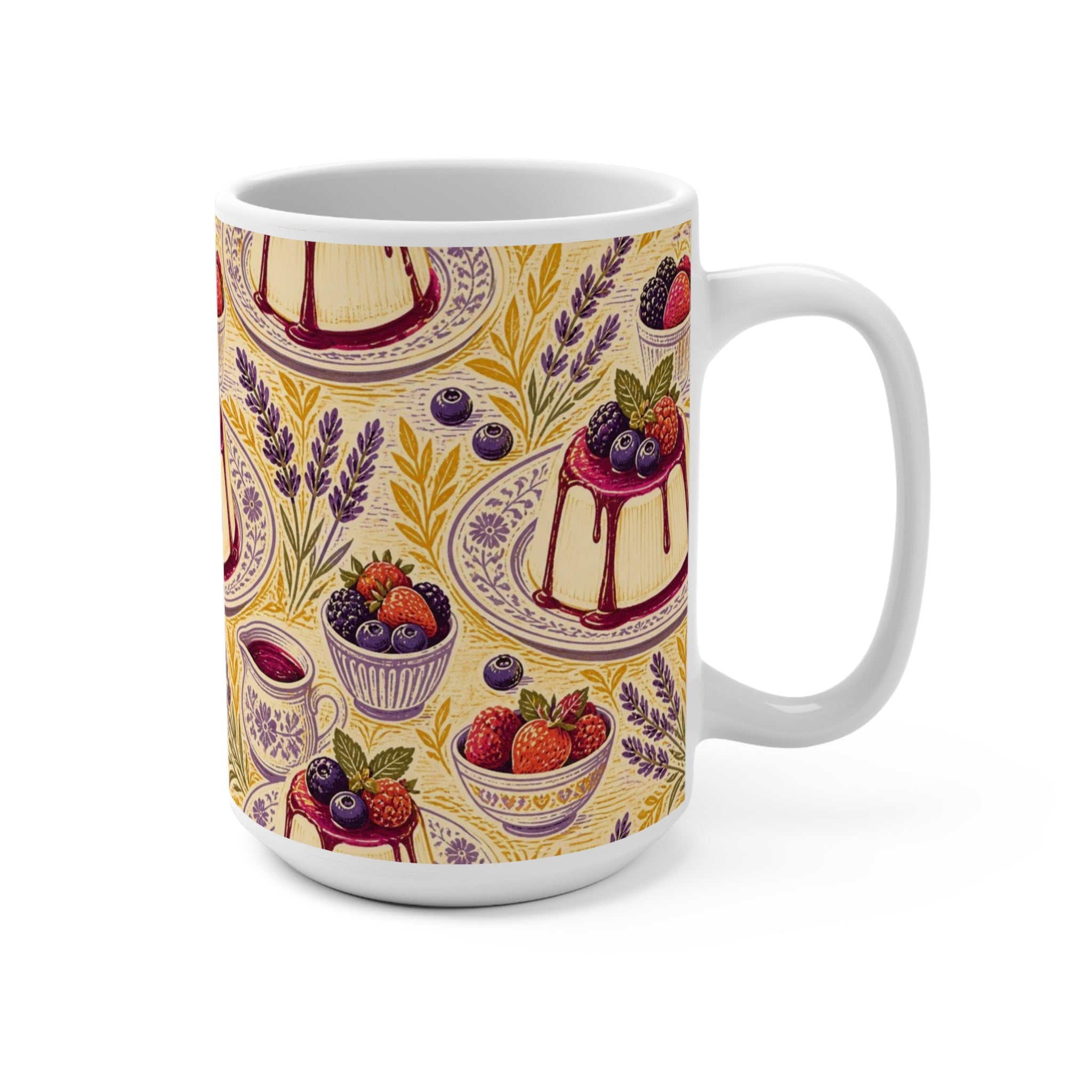 Panna Cotta 15oz Ceramic Mug Mediterranean Kitchen Linocut Design Italian Cottagecore Gift