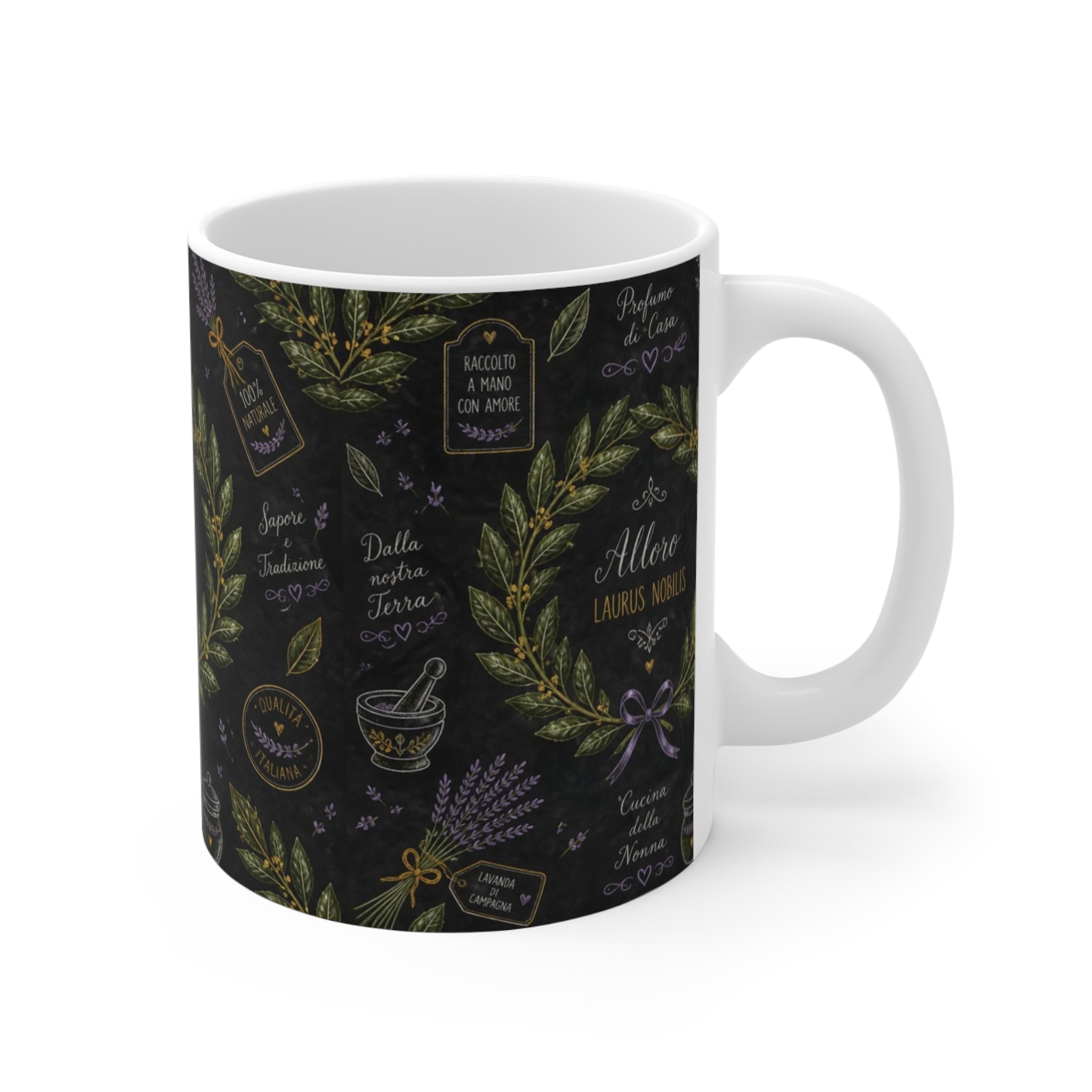 Bay Laurel Wreath 11oz Ceramic Mug Mediterranean Kitchen Chalk Art Design Italian Cottagecore Gift
