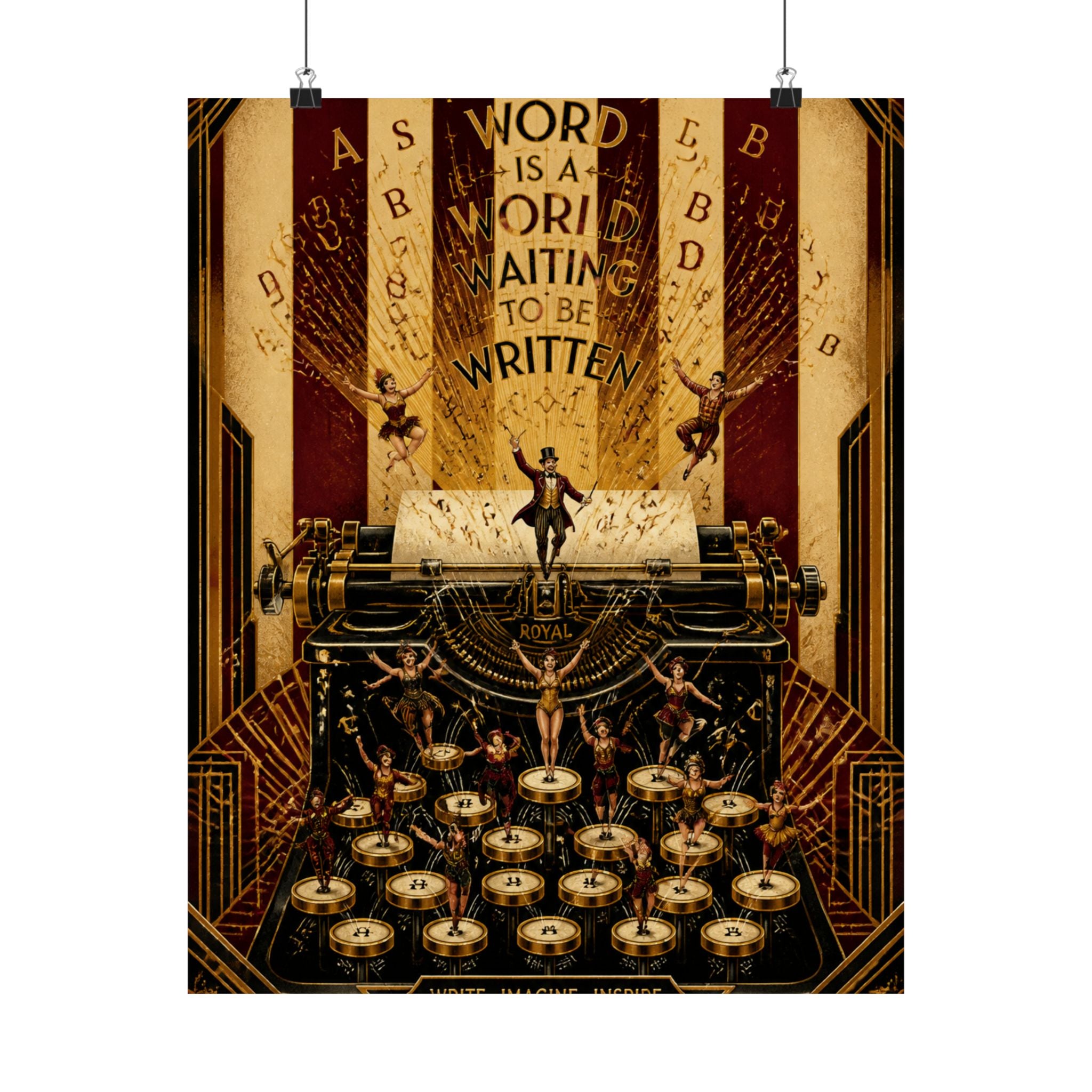 Typewriter Flying Letters Wall Art Poster 24×36 Art Deco Bar Area Decor Maximalist Print