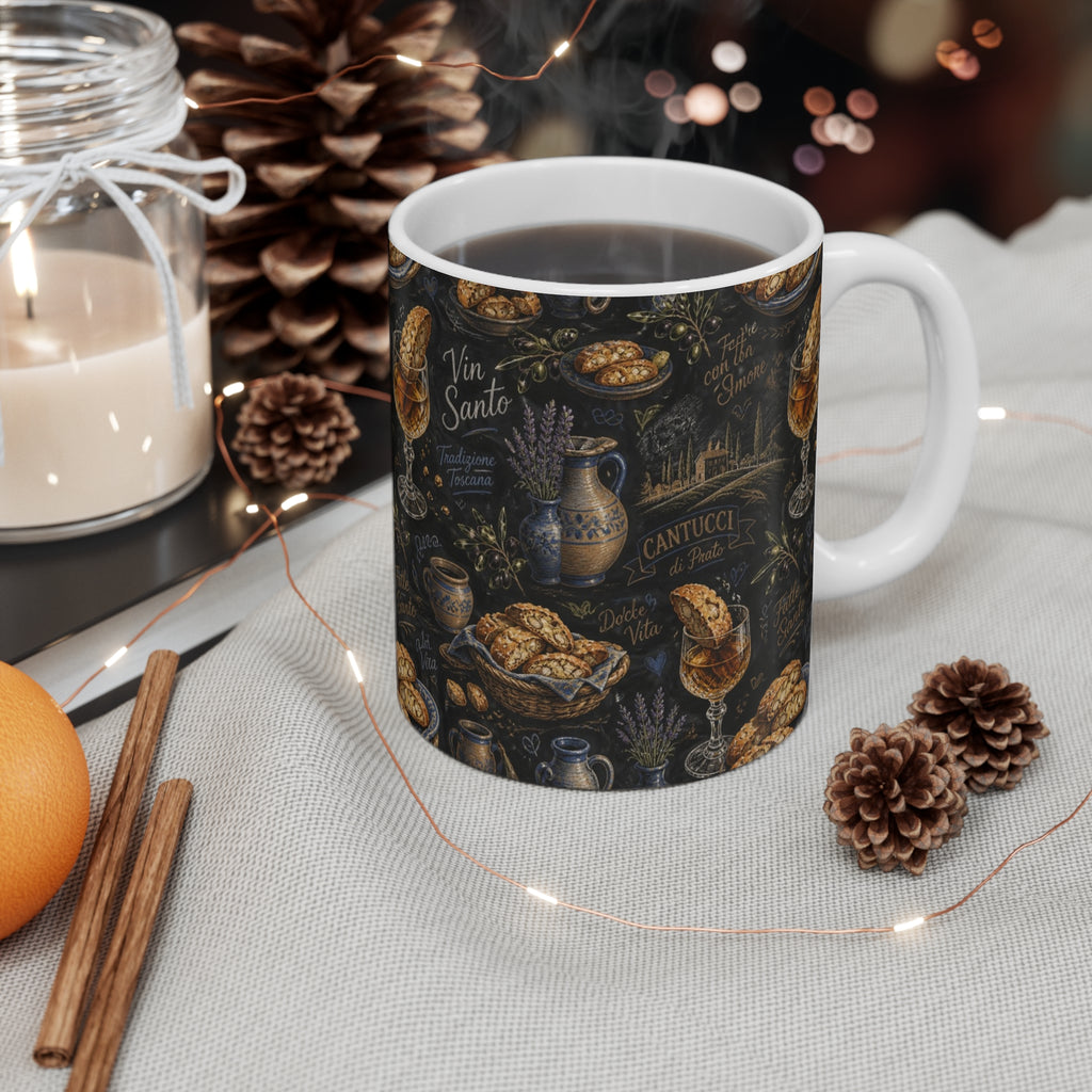 Biscotti & Vin Santo 11oz Ceramic Mug Mediterranean Kitchen Chalk Art Design Italian Cottagecore Gift